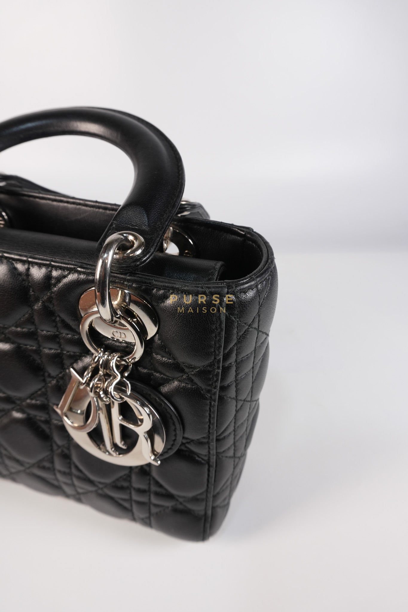 Lady Dior Small Lucky Badges in Black Lambskin Leather and Silver Hardware | Purse Maison Luxury Bags Shop