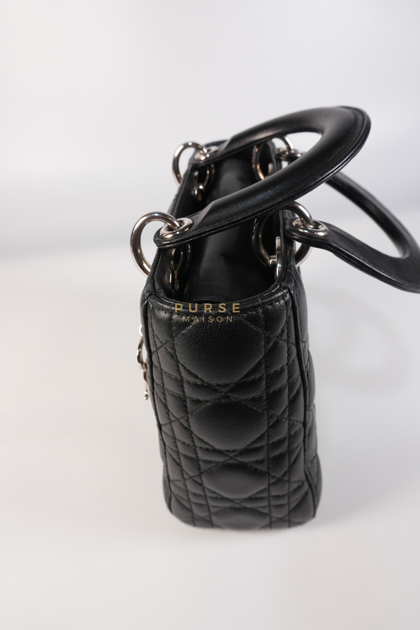 Lady Dior Small Lucky Badges in Black Lambskin Leather and Silver Hardware | Purse Maison Luxury Bags Shop