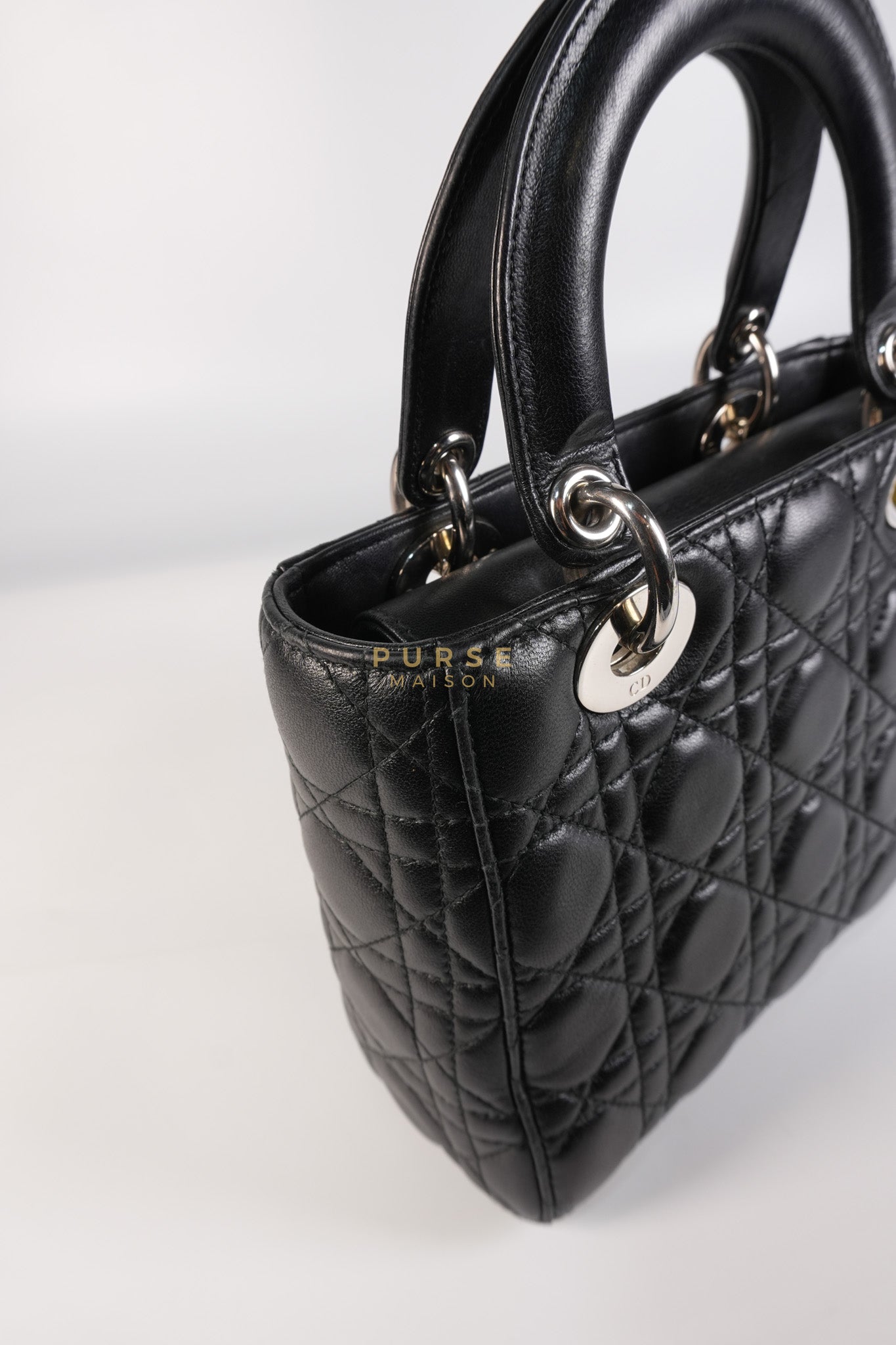 Lady Dior Small Lucky Badges in Black Lambskin Leather and Silver Hardware | Purse Maison Luxury Bags Shop
