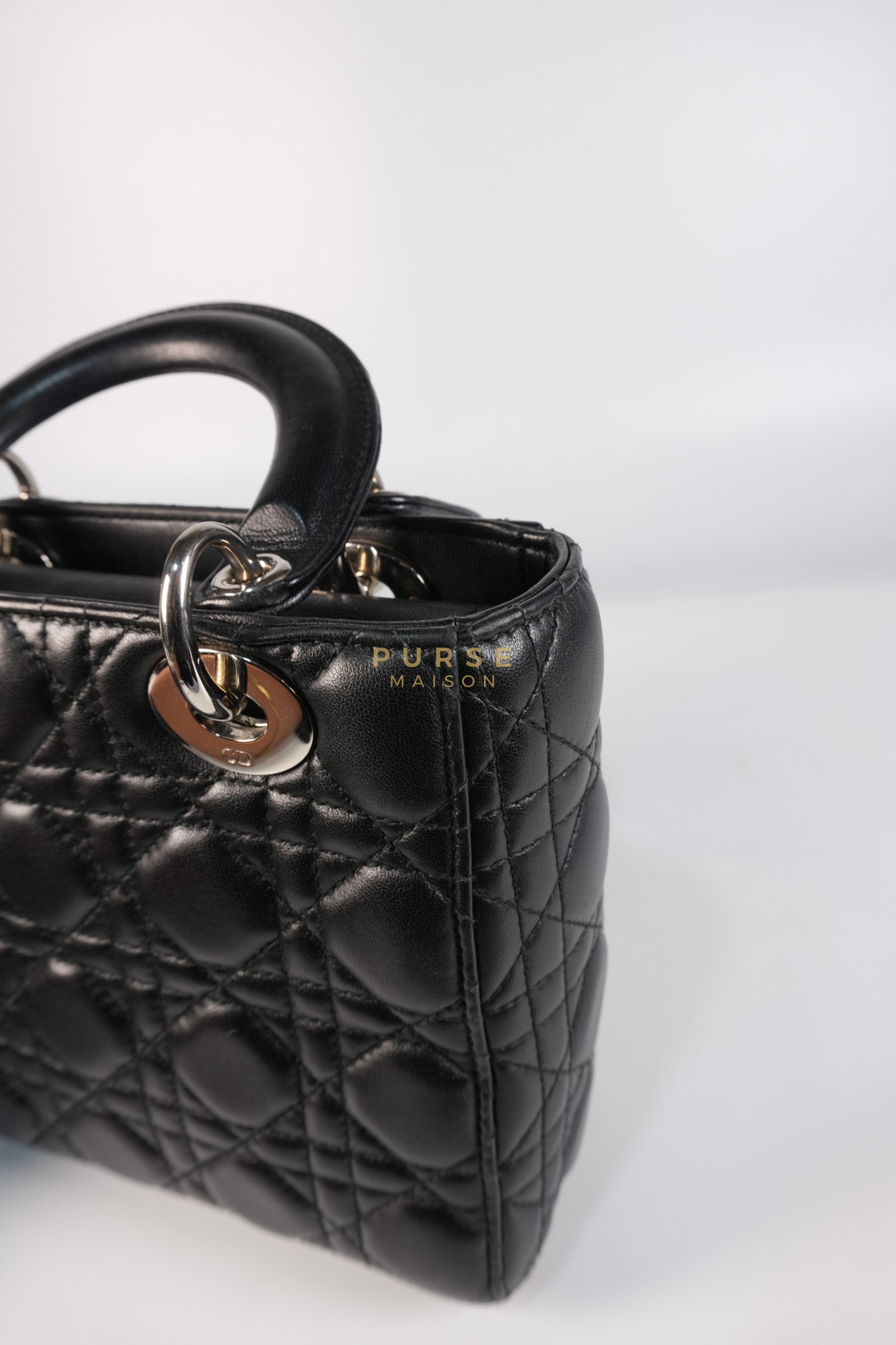 Lady Dior Small Lucky Badges in Black Lambskin Leather and Silver Hardware | Purse Maison Luxury Bags Shop