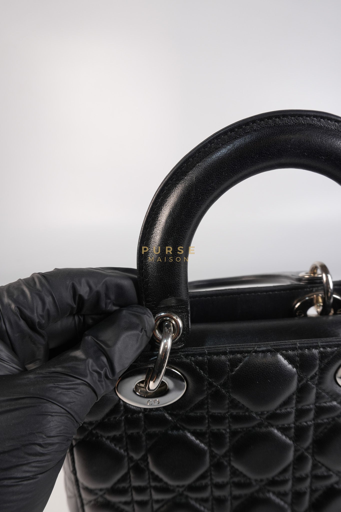 Lady Dior Small Lucky Badges in Black Lambskin Leather and Silver Hardware | Purse Maison Luxury Bags Shop