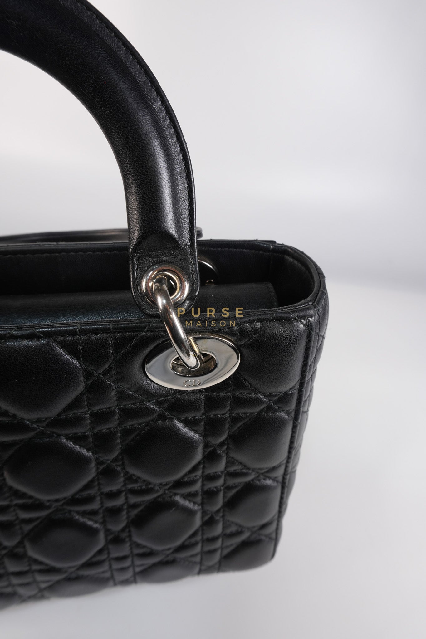Lady Dior Small Lucky Badges in Black Lambskin Leather and Silver Hardware | Purse Maison Luxury Bags Shop