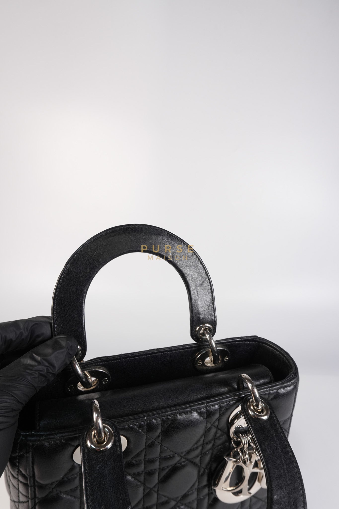 Lady Dior Small Lucky Badges in Black Lambskin Leather and Silver Hardware | Purse Maison Luxury Bags Shop