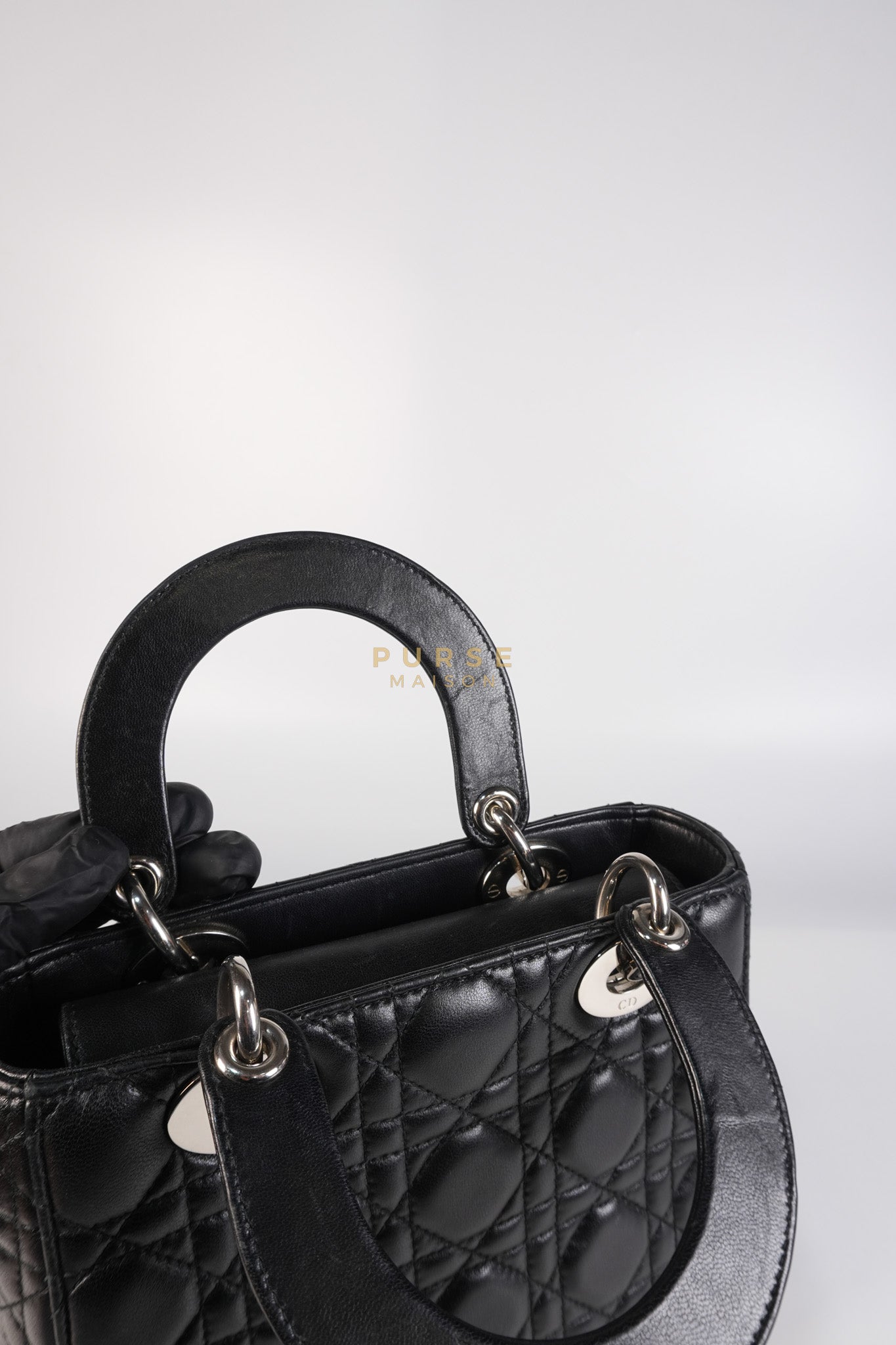 Lady Dior Small Lucky Badges in Black Lambskin Leather and Silver Hardware | Purse Maison Luxury Bags Shop