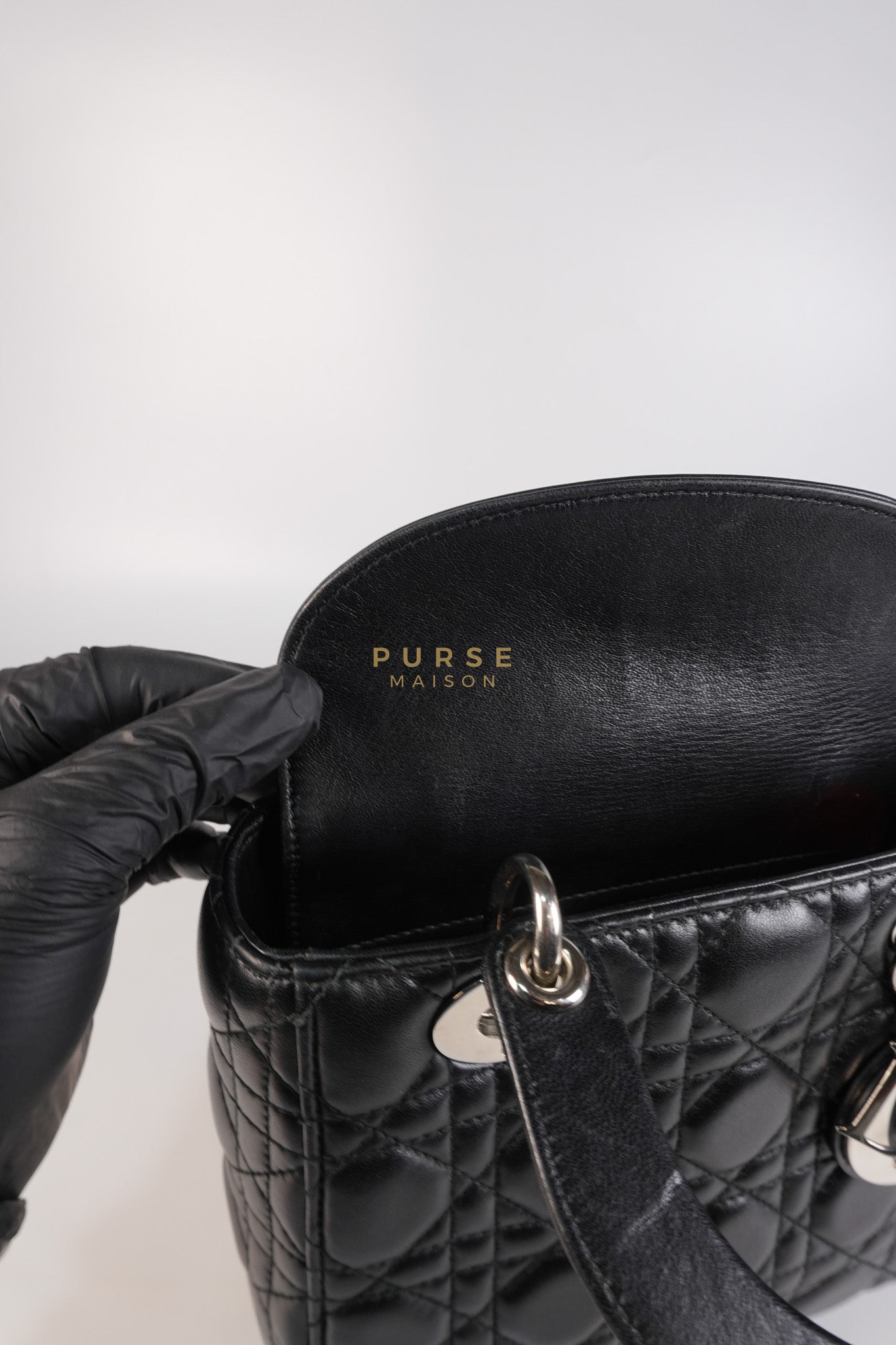 Lady Dior Small Lucky Badges in Black Lambskin Leather and Silver Hardware | Purse Maison Luxury Bags Shop
