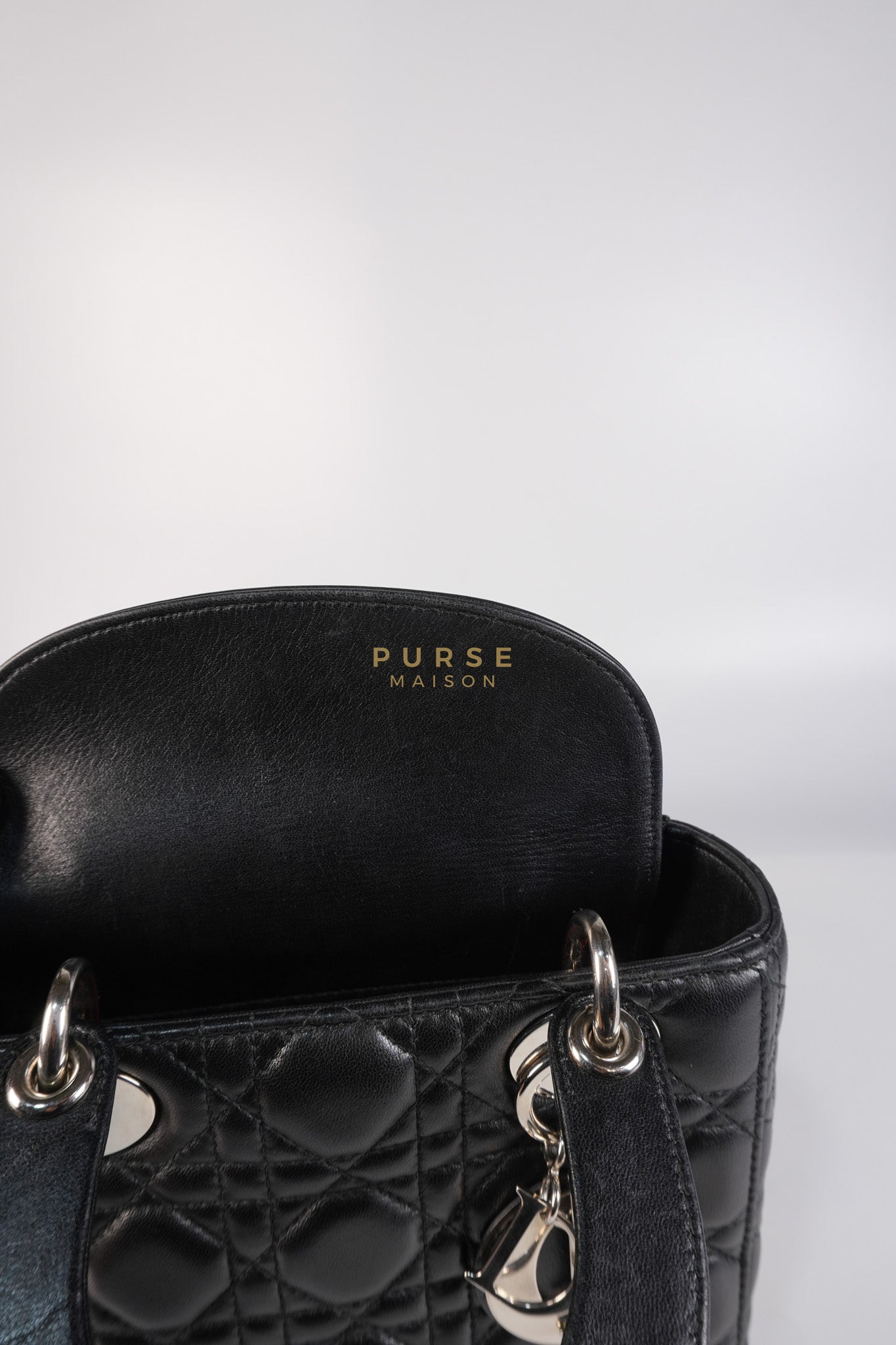 Lady Dior Small Lucky Badges in Black Lambskin Leather and Silver Hardware | Purse Maison Luxury Bags Shop