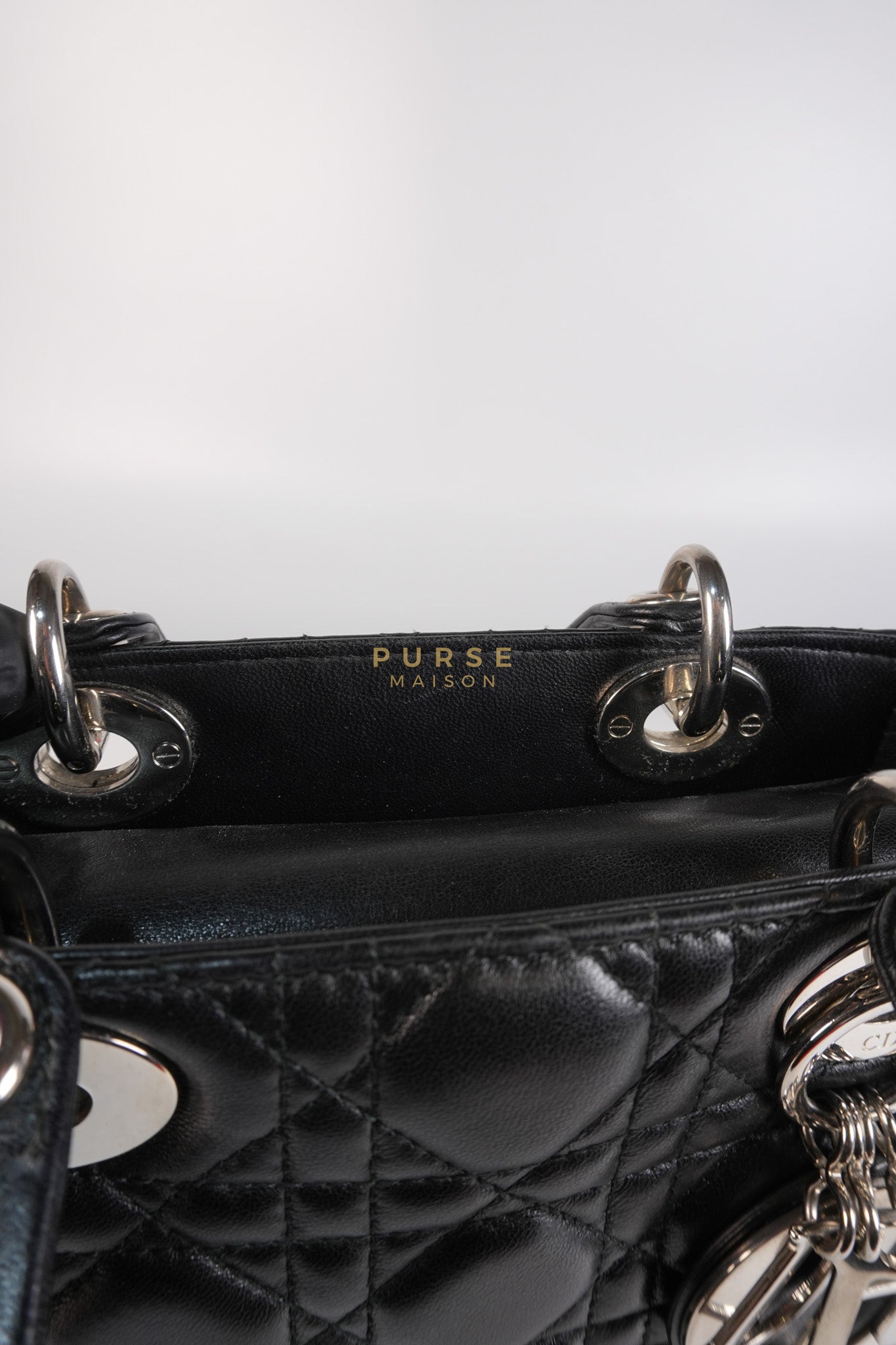 Lady Dior Small Lucky Badges in Black Lambskin Leather and Silver Hardware | Purse Maison Luxury Bags Shop