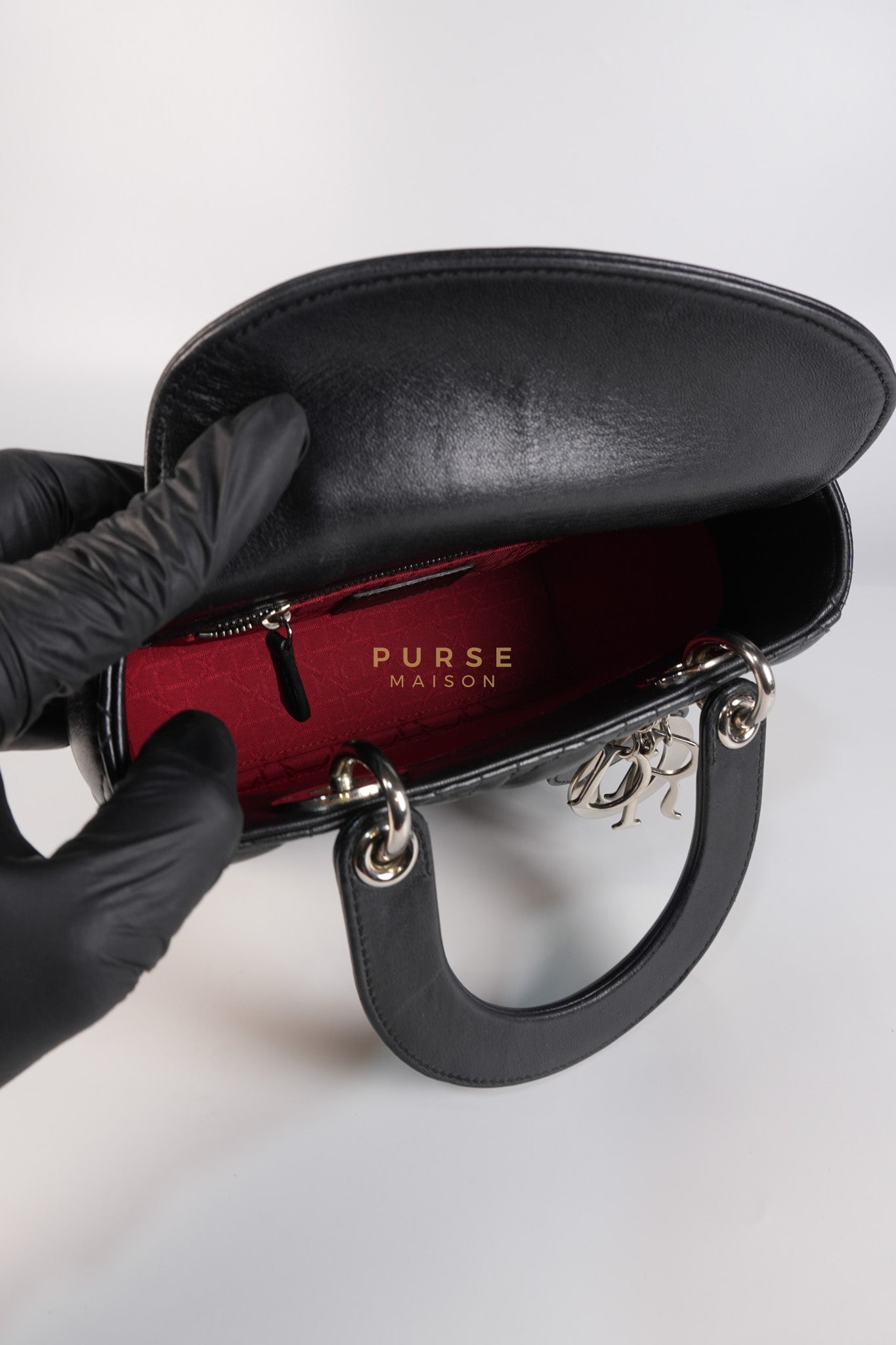 Lady Dior Small Lucky Badges in Black Lambskin Leather and Silver Hardware | Purse Maison Luxury Bags Shop