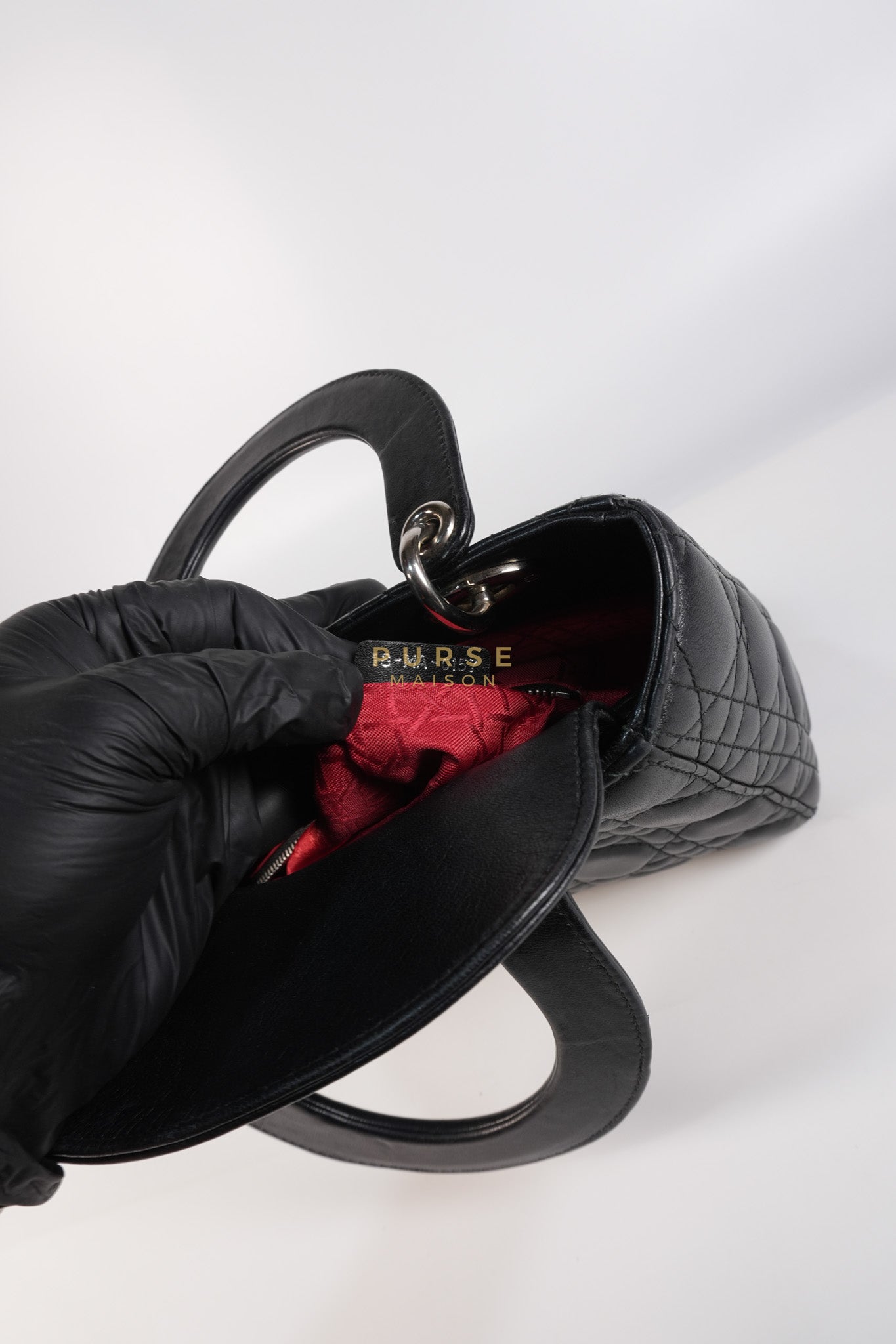 Lady Dior Small Lucky Badges in Black Lambskin Leather and Silver Hardware | Purse Maison Luxury Bags Shop