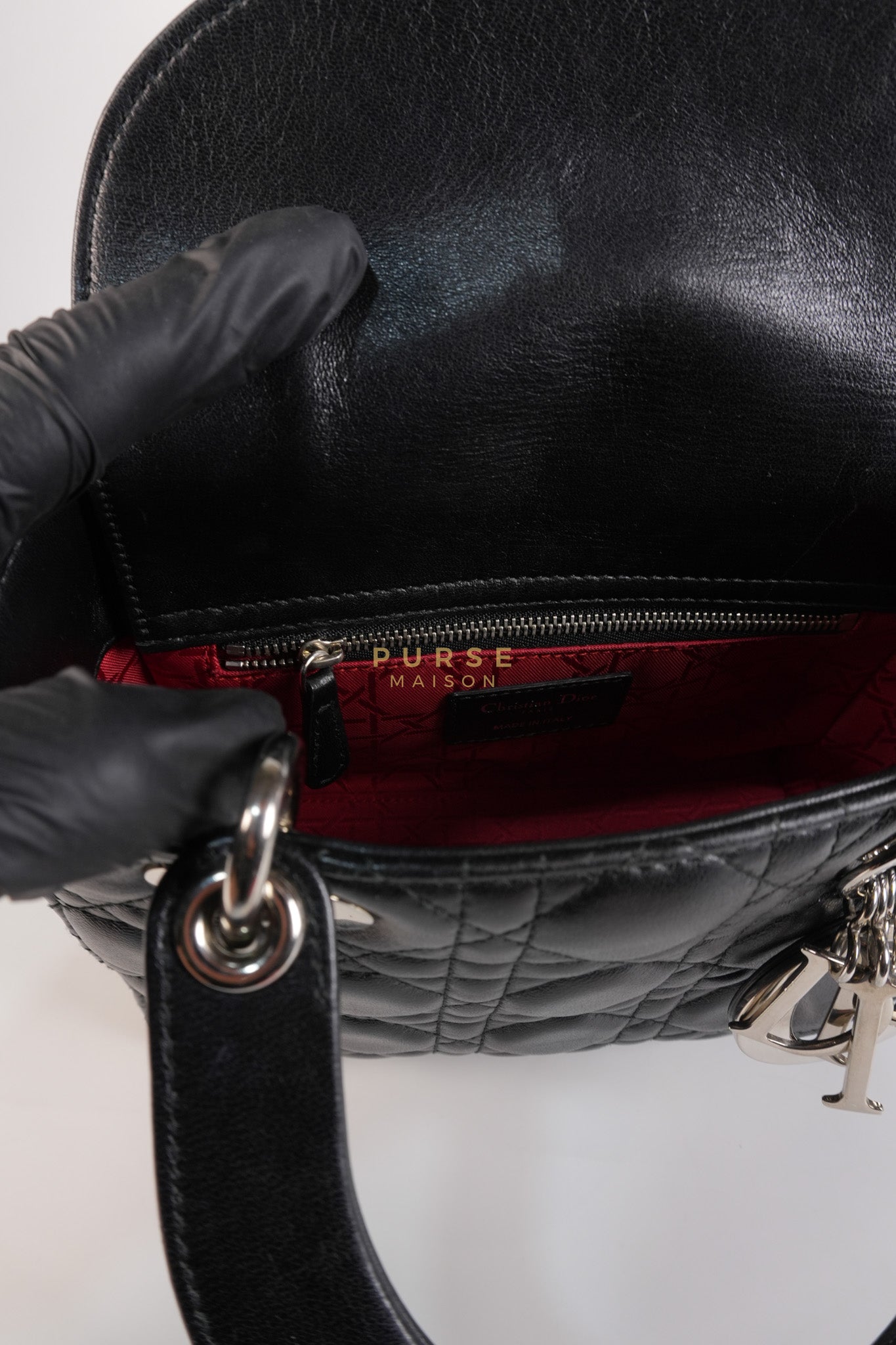 Lady Dior Small Lucky Badges in Black Lambskin Leather and Silver Hardware | Purse Maison Luxury Bags Shop