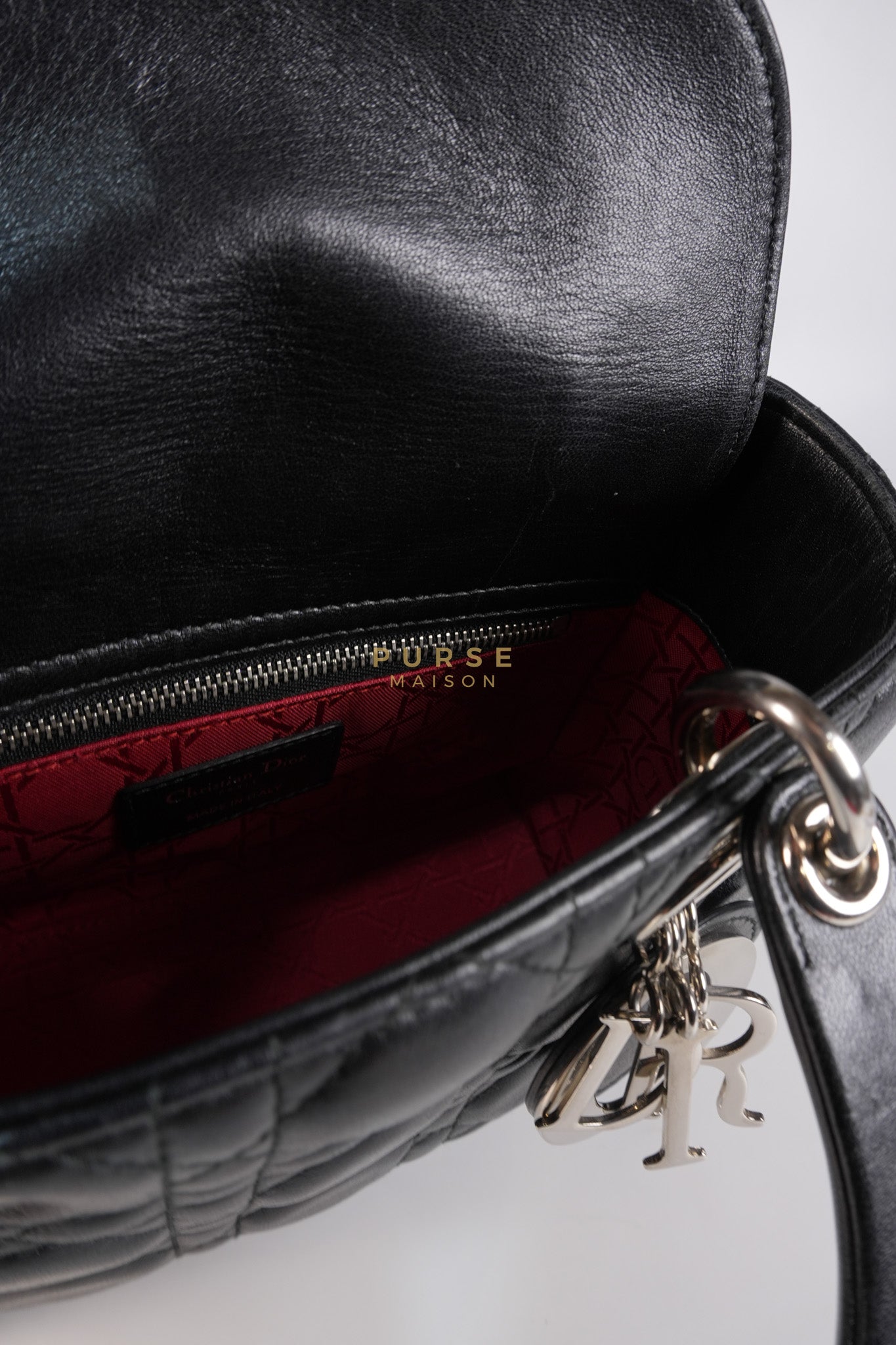 Lady Dior Small Lucky Badges in Black Lambskin Leather and Silver Hardware | Purse Maison Luxury Bags Shop
