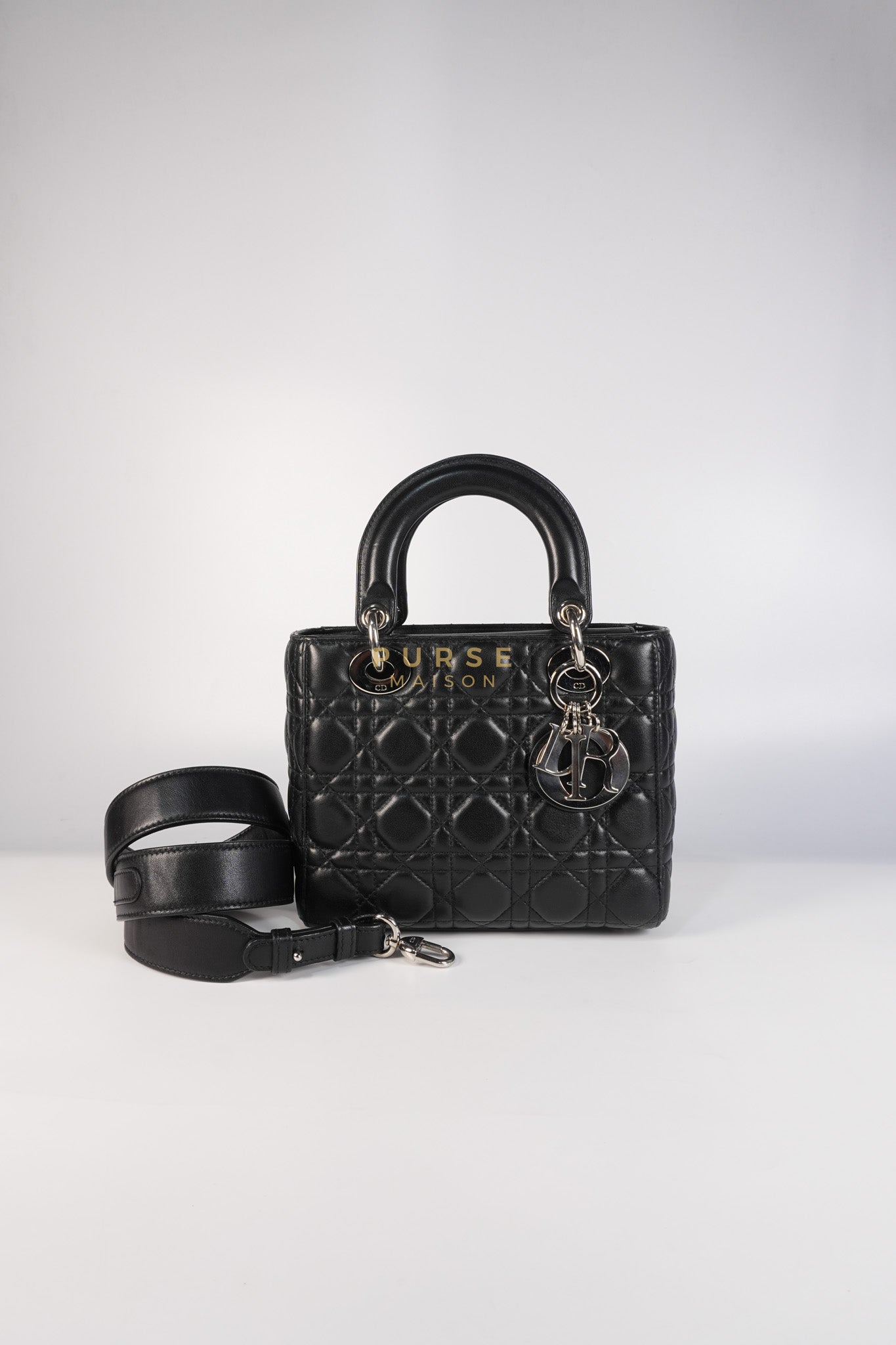 Lady Dior Small Lucky Badges in Black Lambskin Leather and Silver Hardware | Purse Maison Luxury Bags Shop
