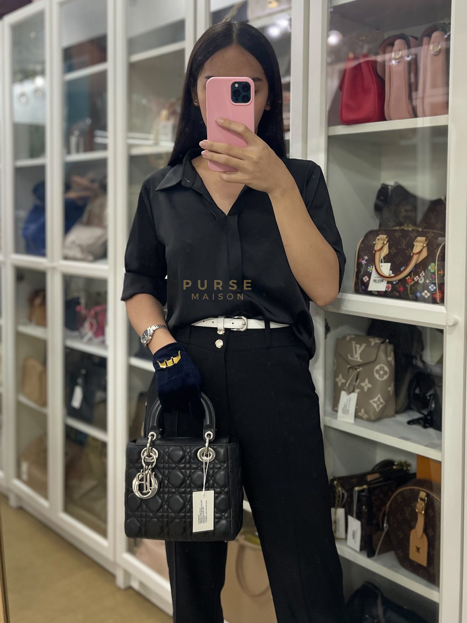 Lady Dior Small Lucky Badges in Black Lambskin Leather and Silver Hardware | Purse Maison Luxury Bags Shop