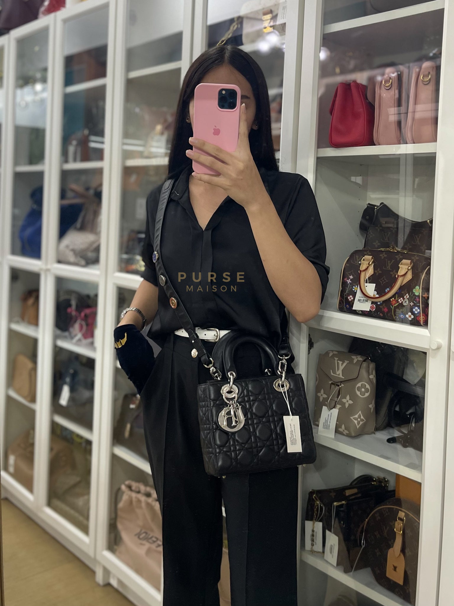 Lady Dior Small Lucky Badges in Black Lambskin Leather and Silver Hardware | Purse Maison Luxury Bags Shop