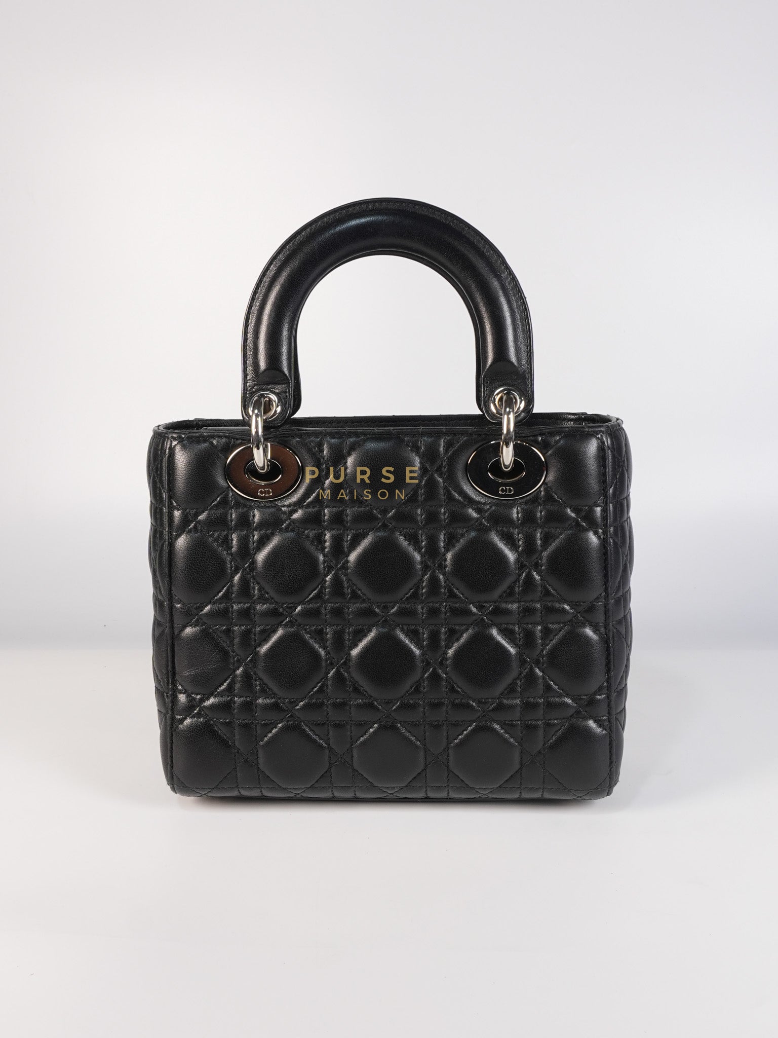Lady Dior Small Lucky Badges in Black Lambskin Leather and Silver Hardware | Purse Maison Luxury Bags Shop