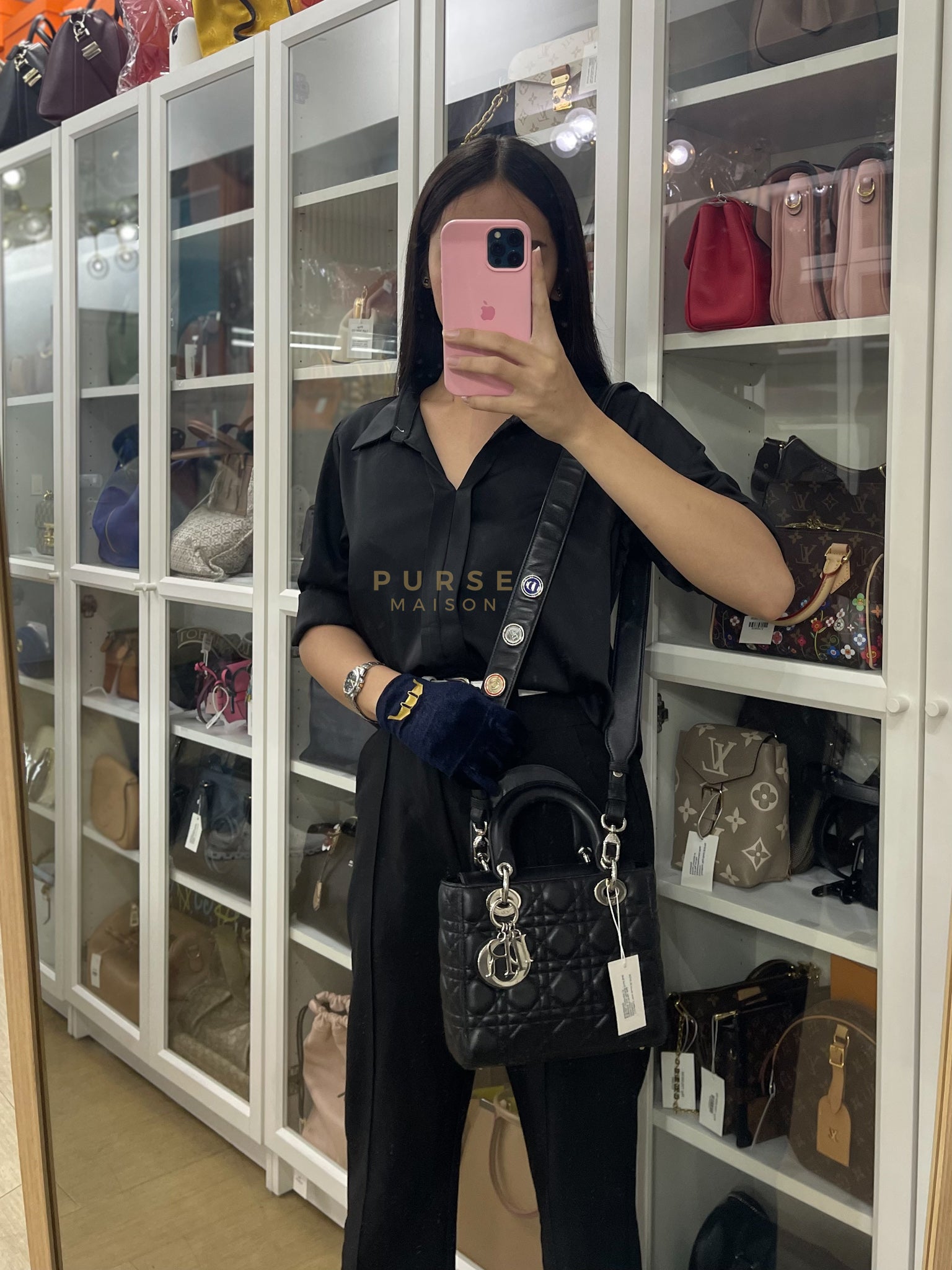 Lady Dior Small Lucky Badges in Black Lambskin Leather and Silver Hardware | Purse Maison Luxury Bags Shop