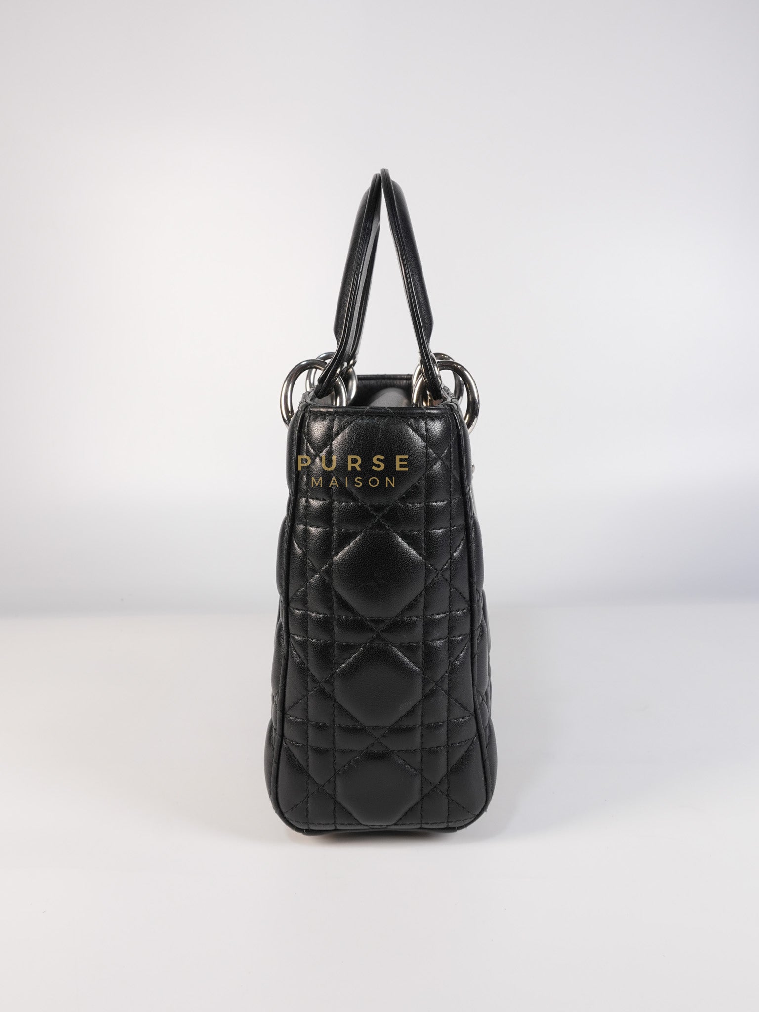 Lady Dior Small Lucky Badges in Black Lambskin Leather and Silver Hardware | Purse Maison Luxury Bags Shop
