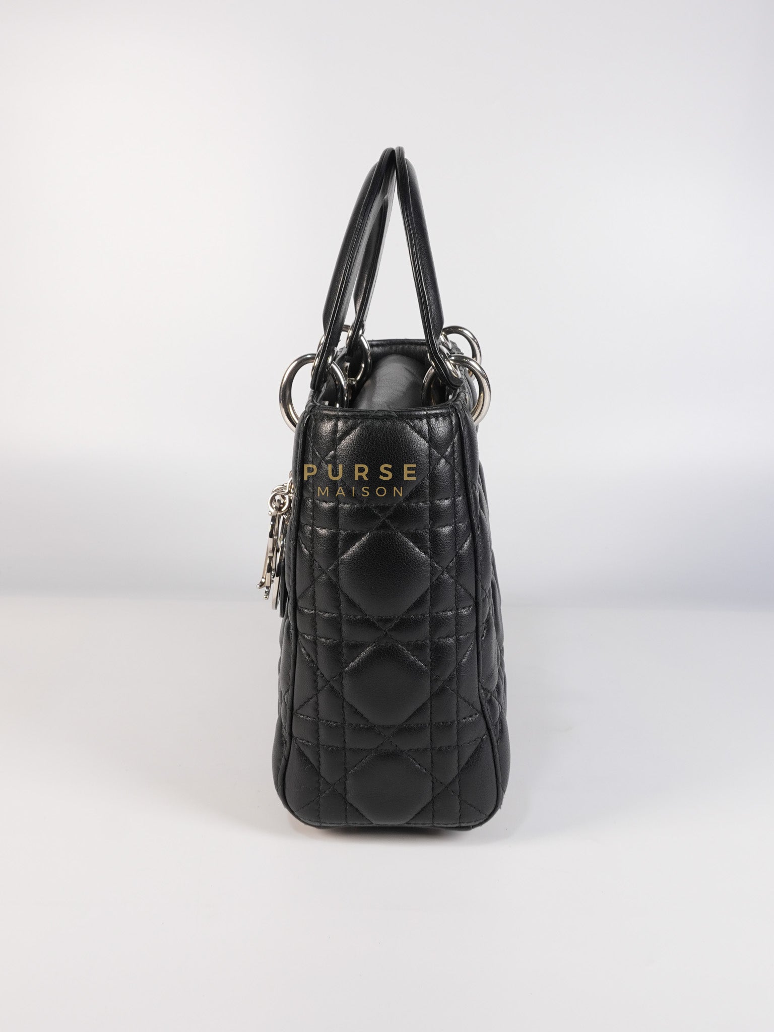 Lady Dior Small Lucky Badges in Black Lambskin Leather and Silver Hardware | Purse Maison Luxury Bags Shop