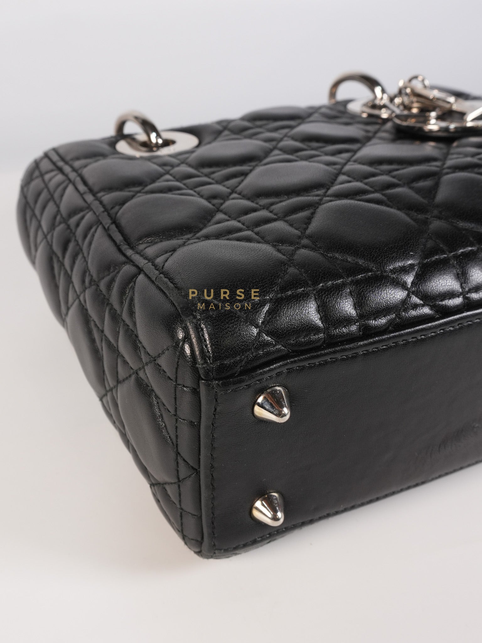 Lady Dior Small Lucky Badges in Black Lambskin Leather and Silver Hardware | Purse Maison Luxury Bags Shop
