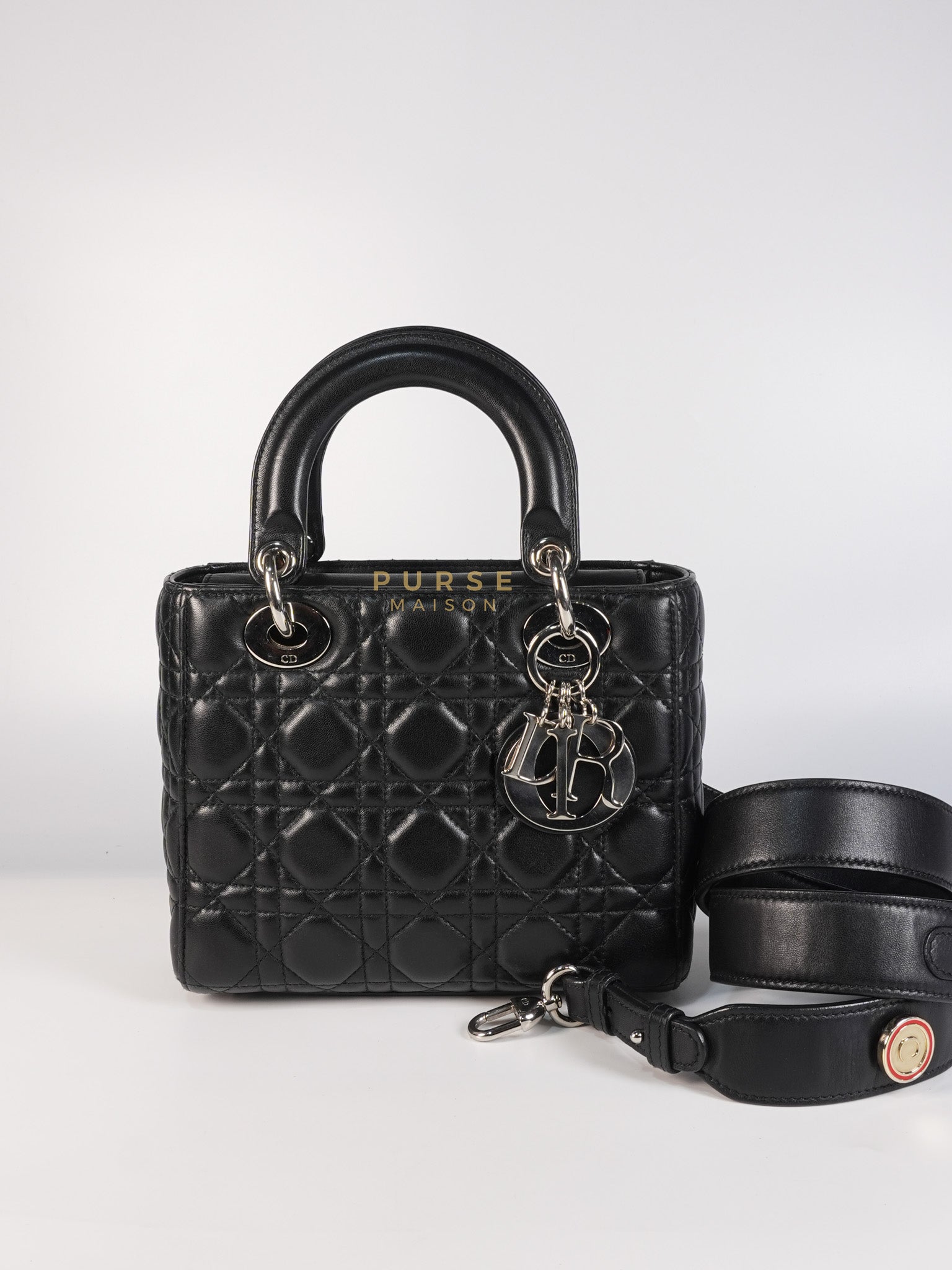 Lady Dior Small Lucky Badges in Black Lambskin Leather and Silver Hardware | Purse Maison Luxury Bags Shop