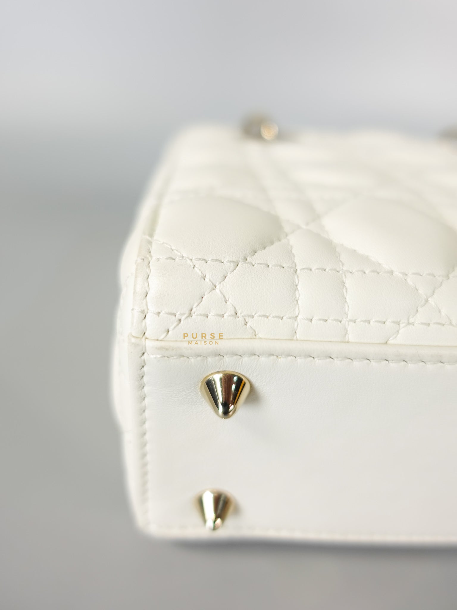 Lady Dior Small White Lambskin Leather in Light Gold Hardware | Purse Maison Luxury Bags Shop