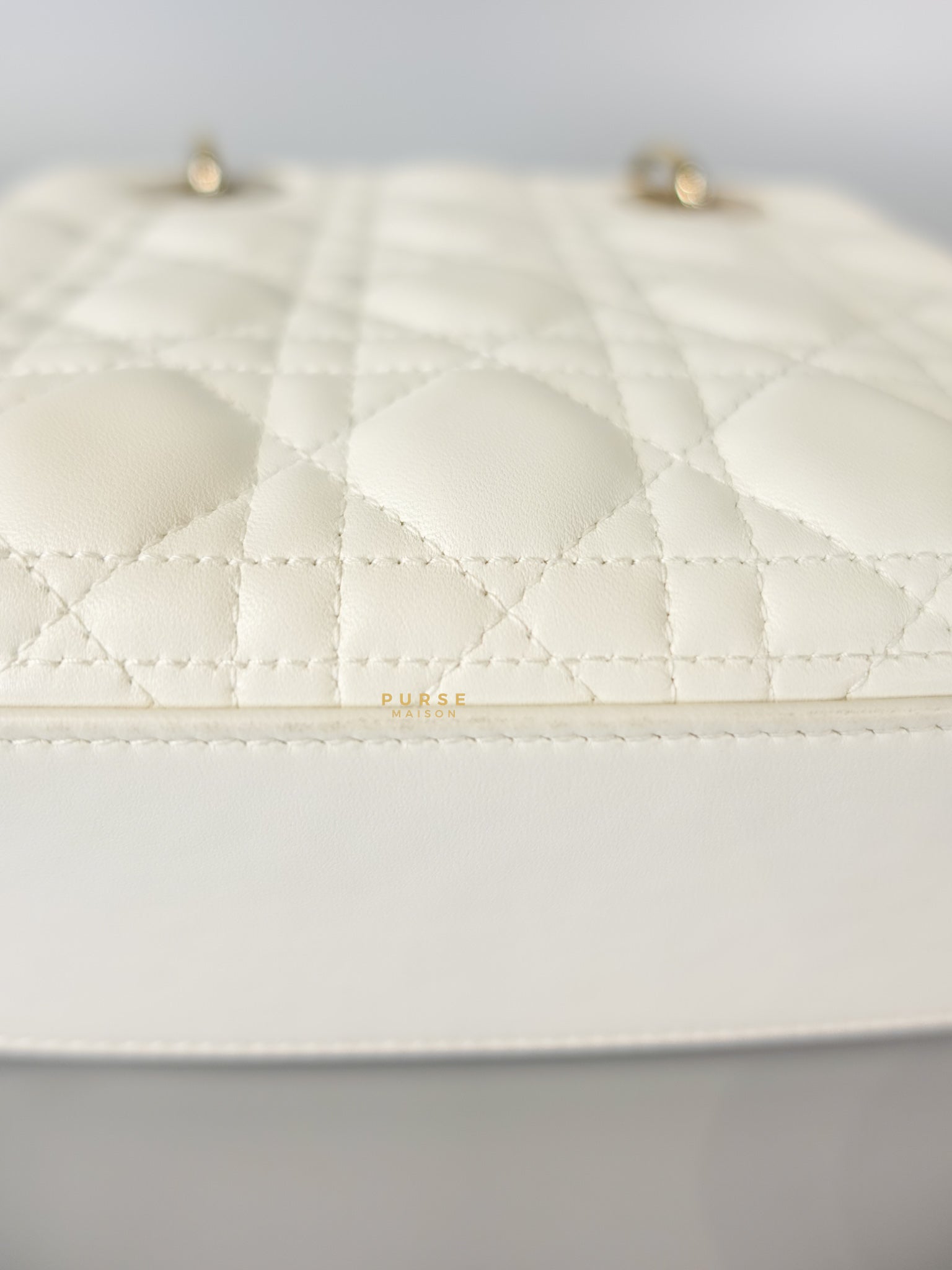 Lady Dior Small White Lambskin Leather in Light Gold Hardware | Purse Maison Luxury Bags Shop