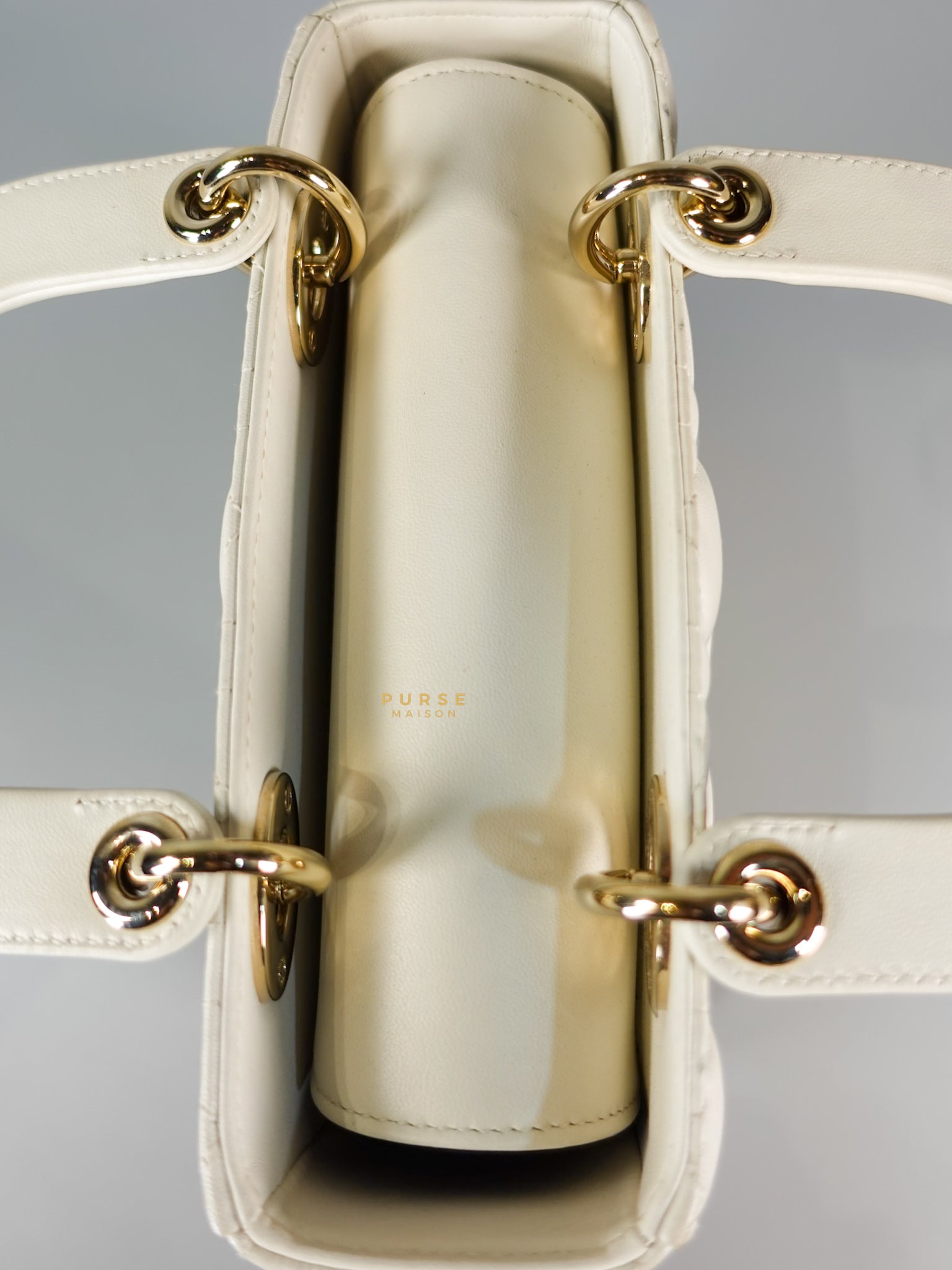 Lady Dior Small White Lambskin Leather in Light Gold Hardware | Purse Maison Luxury Bags Shop