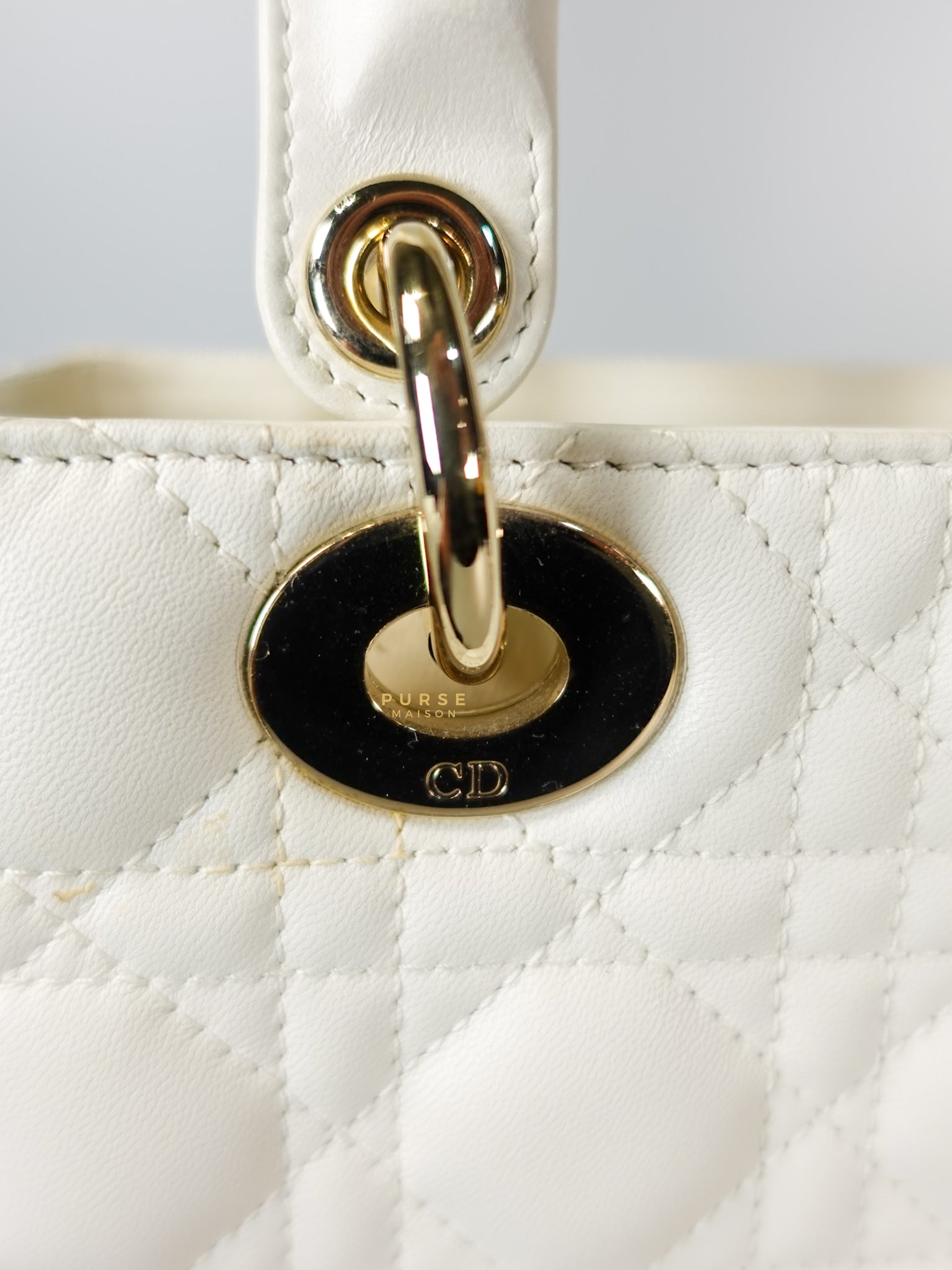 Lady Dior Small White Lambskin Leather in Light Gold Hardware | Purse Maison Luxury Bags Shop