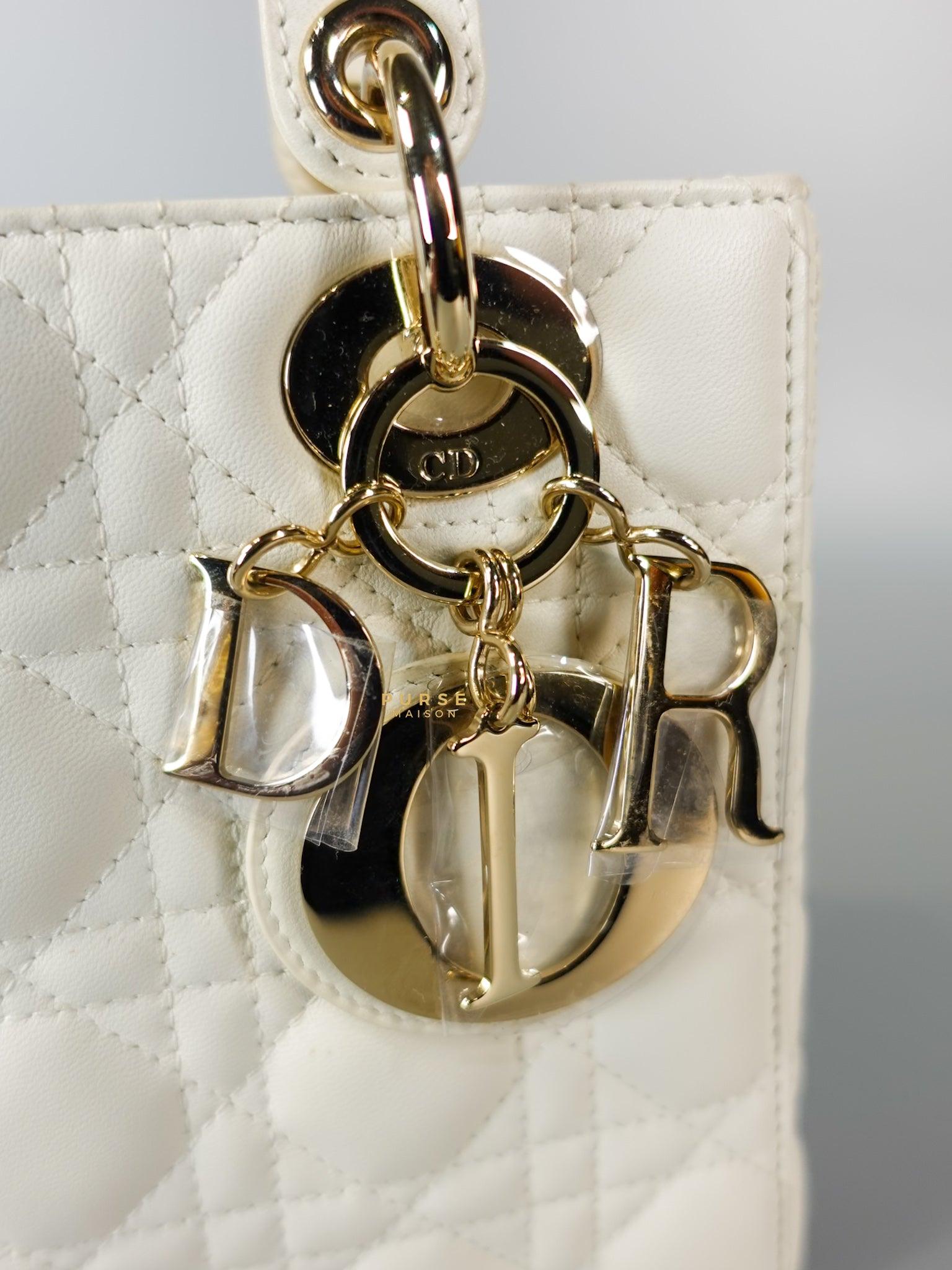 Lady Dior Small White Lambskin Leather in Light Gold Hardware | Purse Maison Luxury Bags Shop