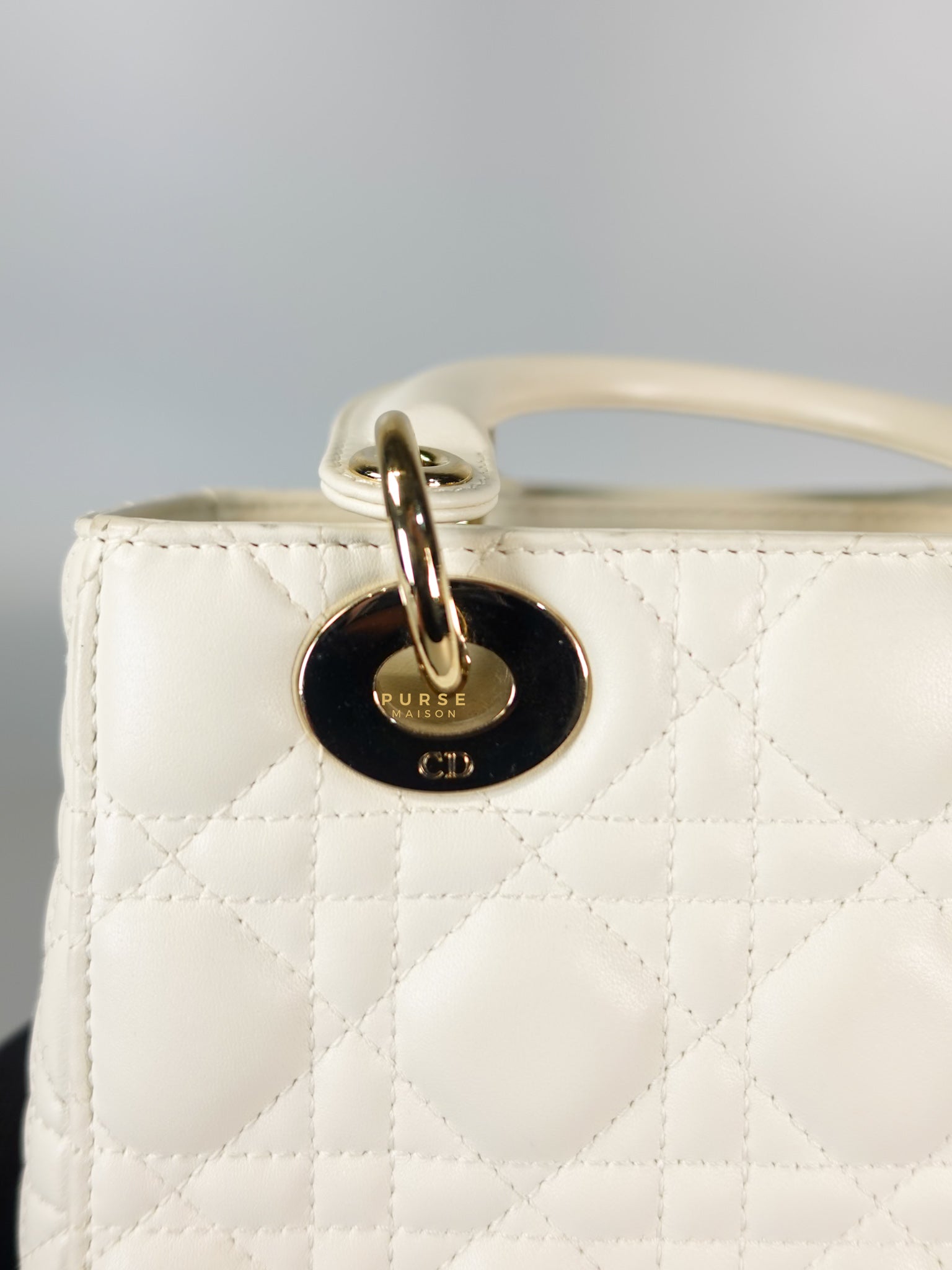 Lady Dior Small White Lambskin Leather in Light Gold Hardware | Purse Maison Luxury Bags Shop