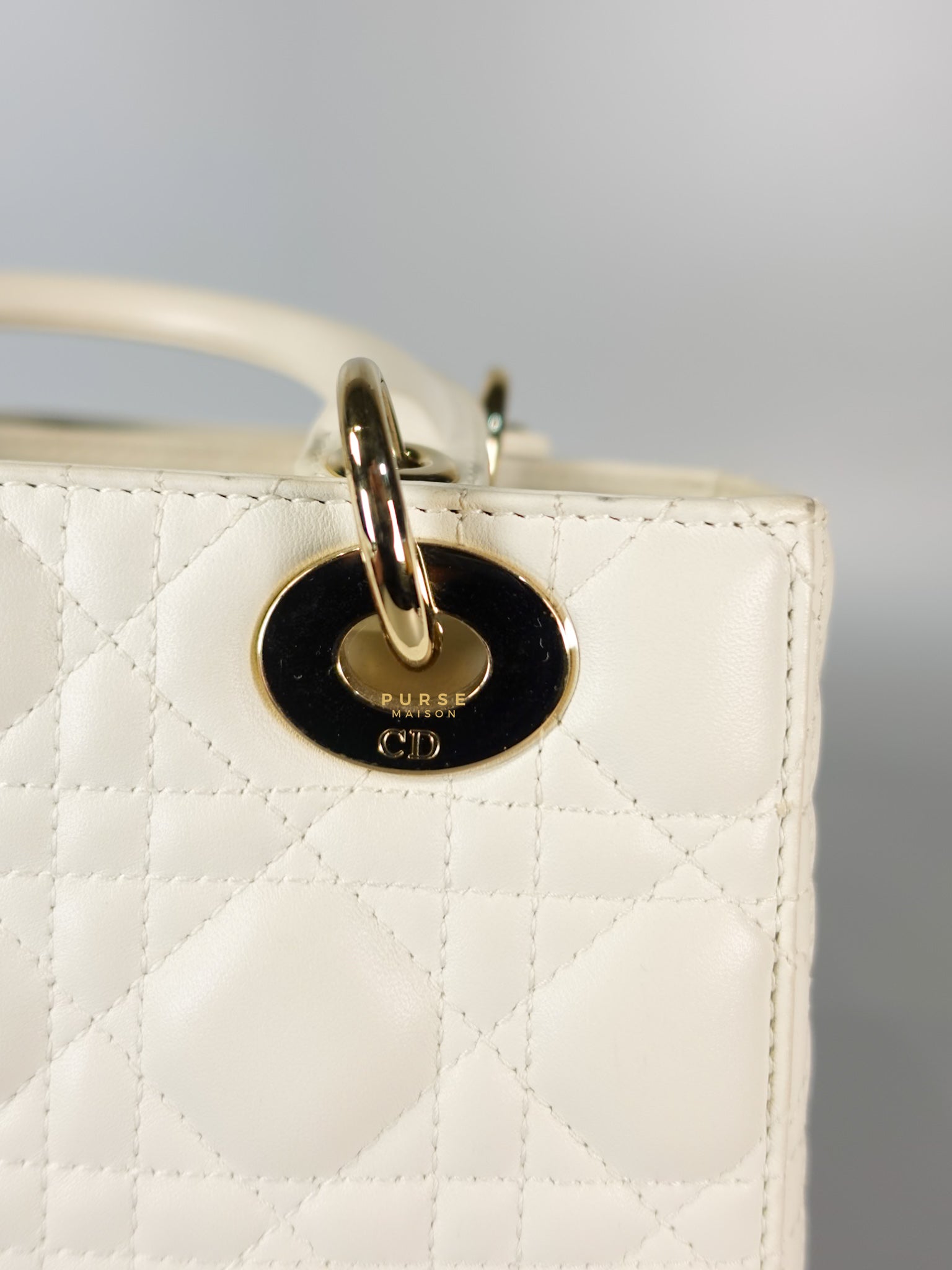 Lady Dior Small White Lambskin Leather in Light Gold Hardware | Purse Maison Luxury Bags Shop