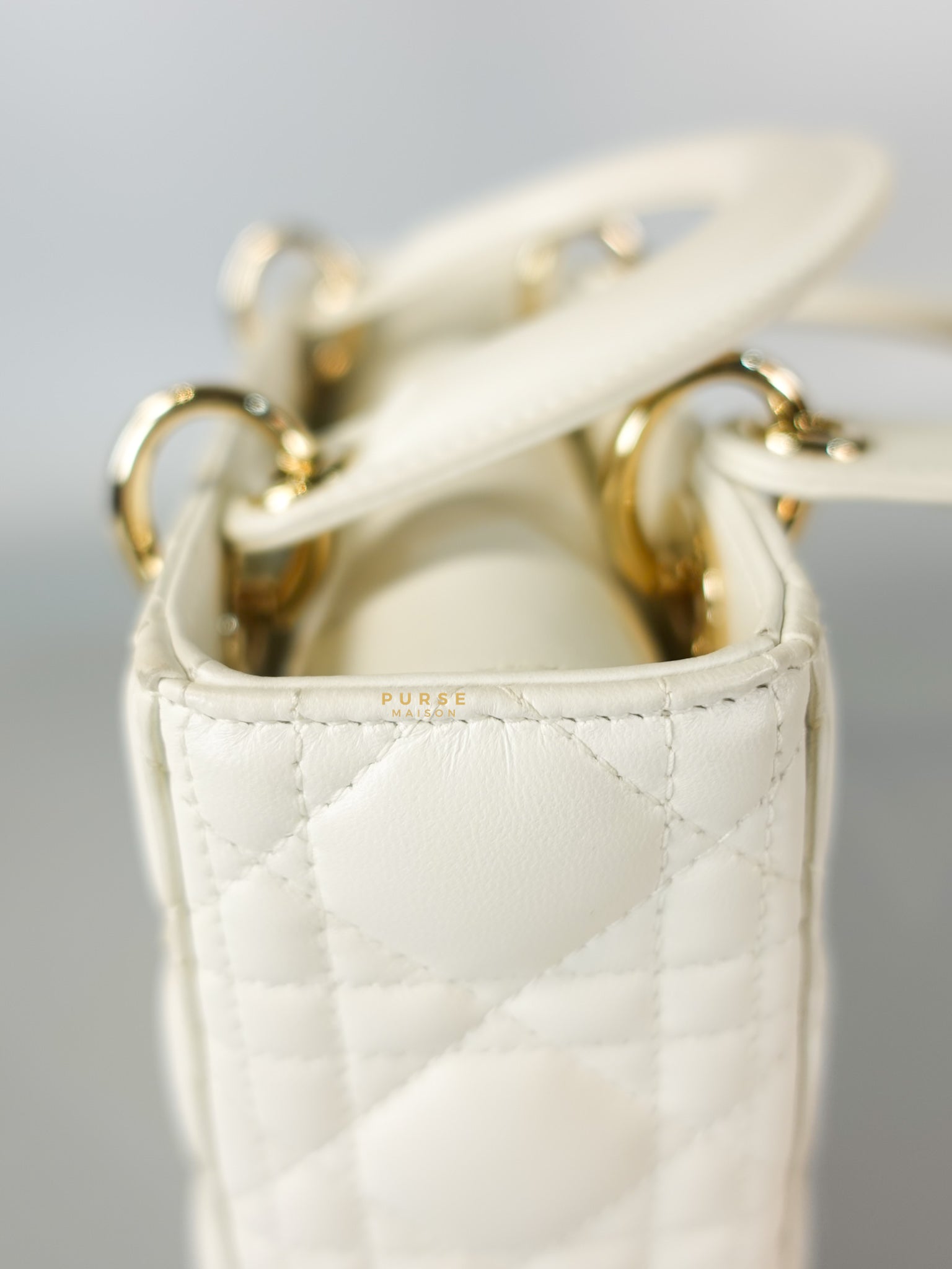 Lady Dior Small White Lambskin Leather in Light Gold Hardware | Purse Maison Luxury Bags Shop