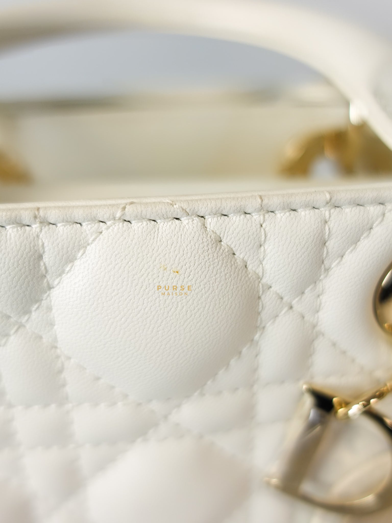 Lady Dior Small White Lambskin Leather in Light Gold Hardware | Purse Maison Luxury Bags Shop