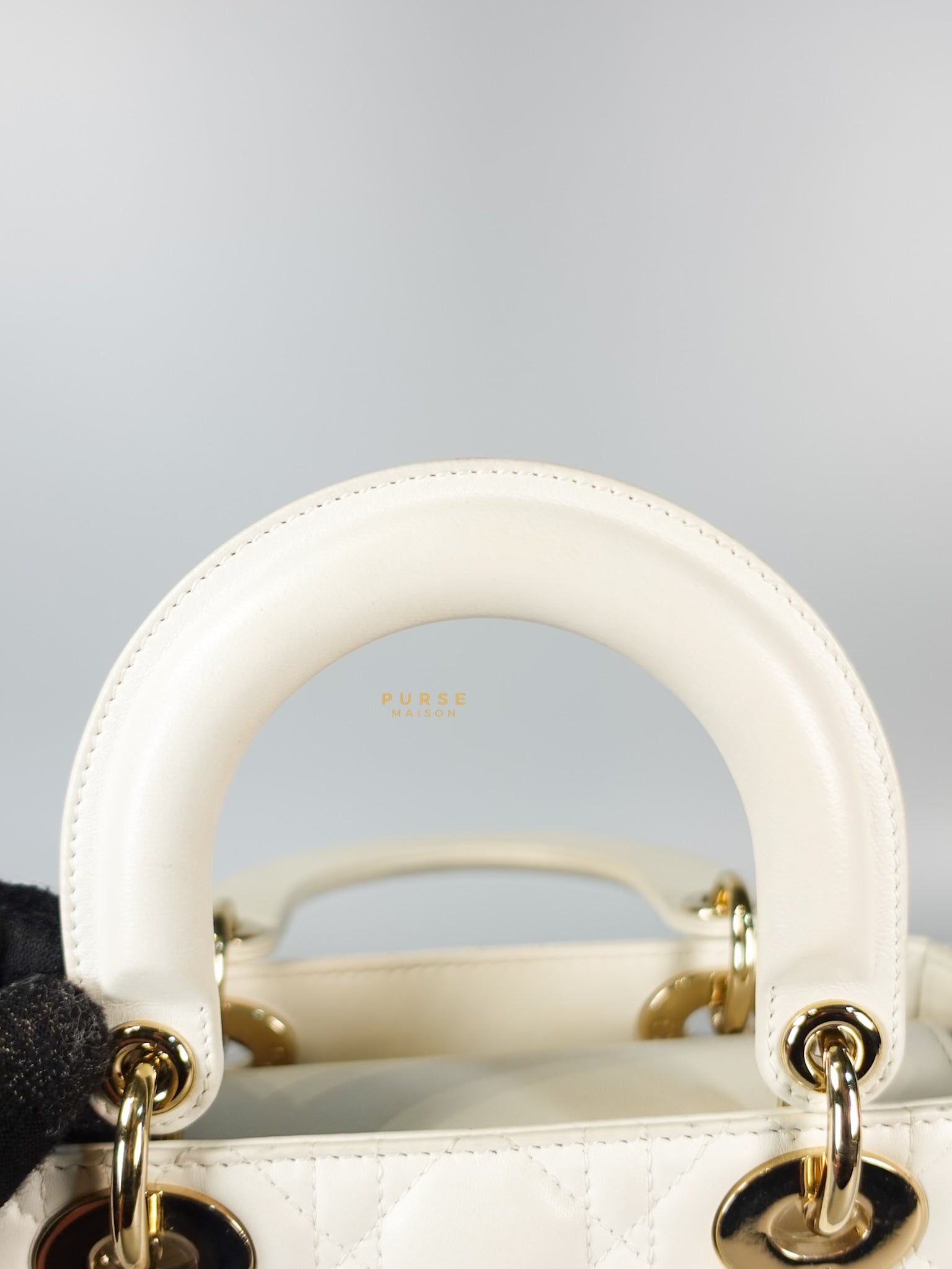 Lady Dior Small White Lambskin Leather in Light Gold Hardware | Purse Maison Luxury Bags Shop