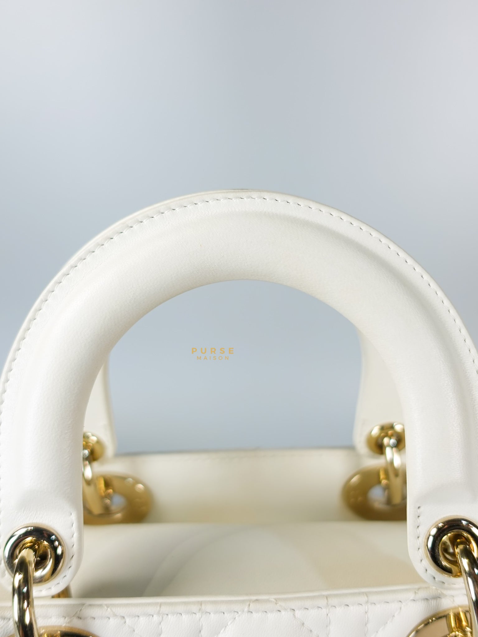 Lady Dior Small White Lambskin Leather in Light Gold Hardware | Purse Maison Luxury Bags Shop