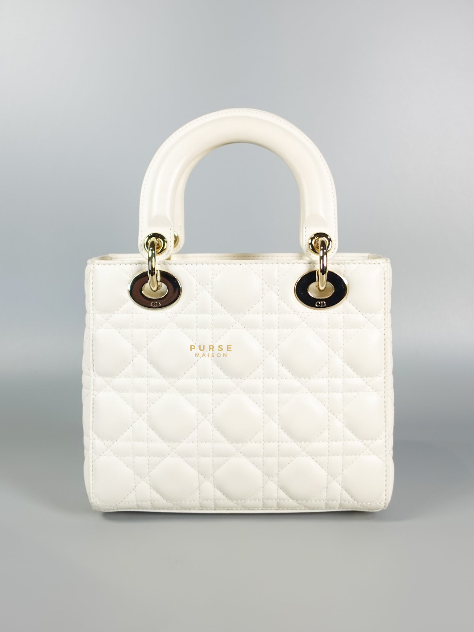 Lady Dior Small White Lambskin Leather in Light Gold Hardware | Purse Maison Luxury Bags Shop