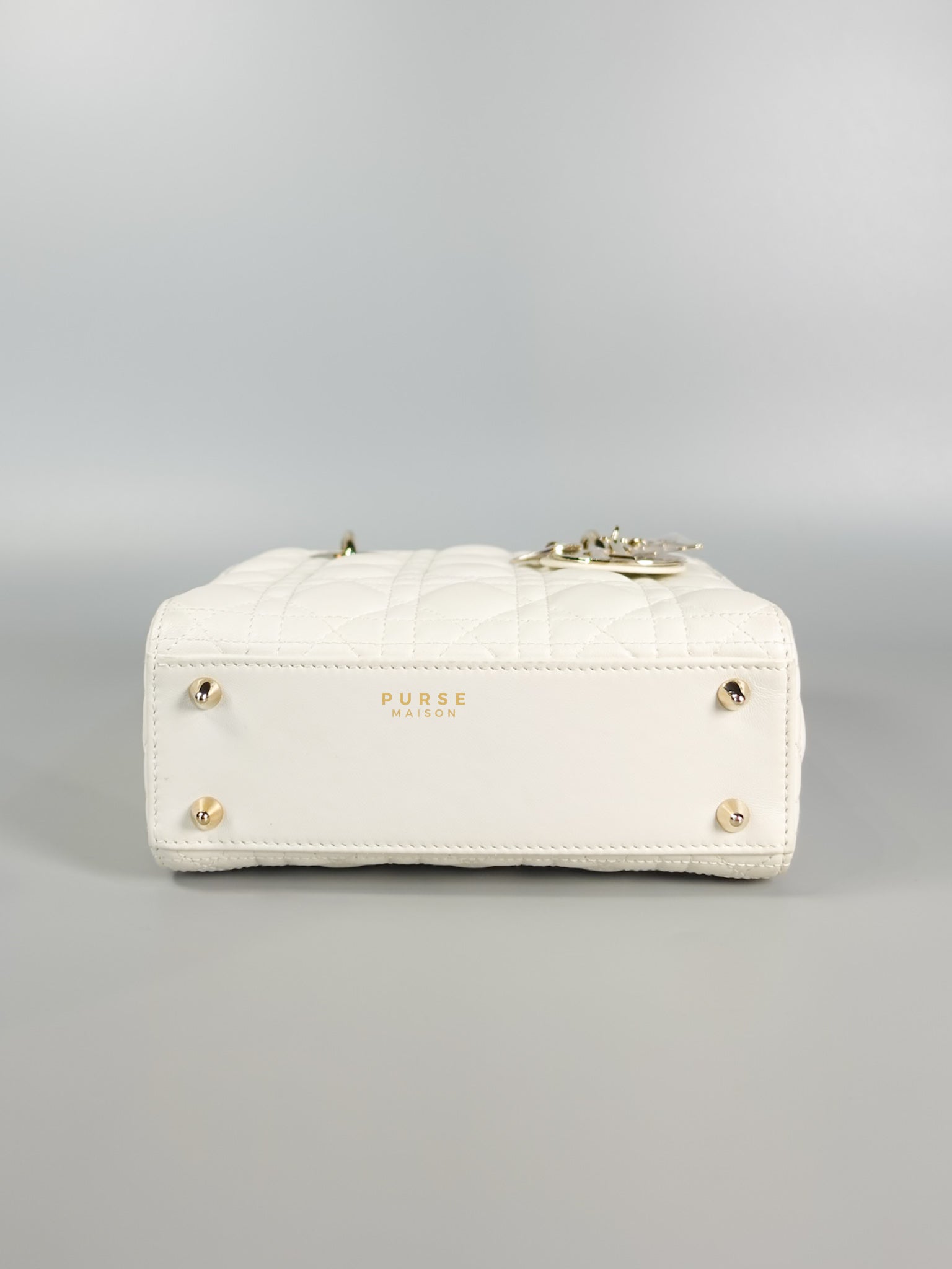 Lady Dior Small White Lambskin Leather in Light Gold Hardware | Purse Maison Luxury Bags Shop