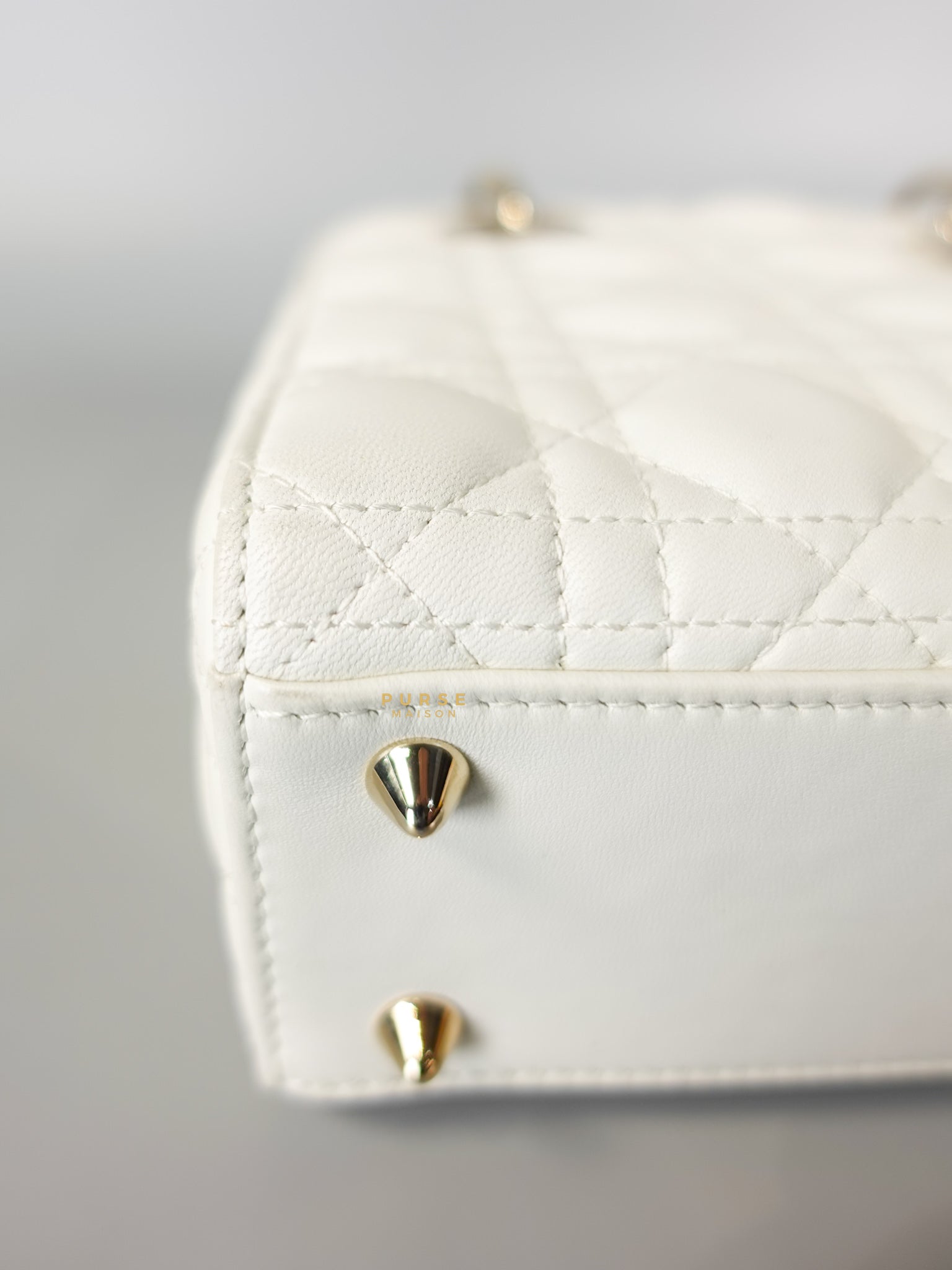 Lady Dior Small White Lambskin Leather in Light Gold Hardware | Purse Maison Luxury Bags Shop