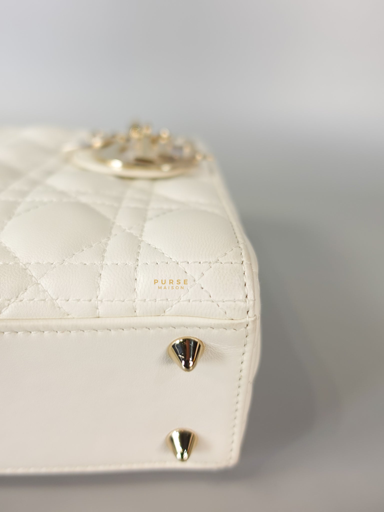 Lady Dior Small White Lambskin Leather in Light Gold Hardware | Purse Maison Luxury Bags Shop