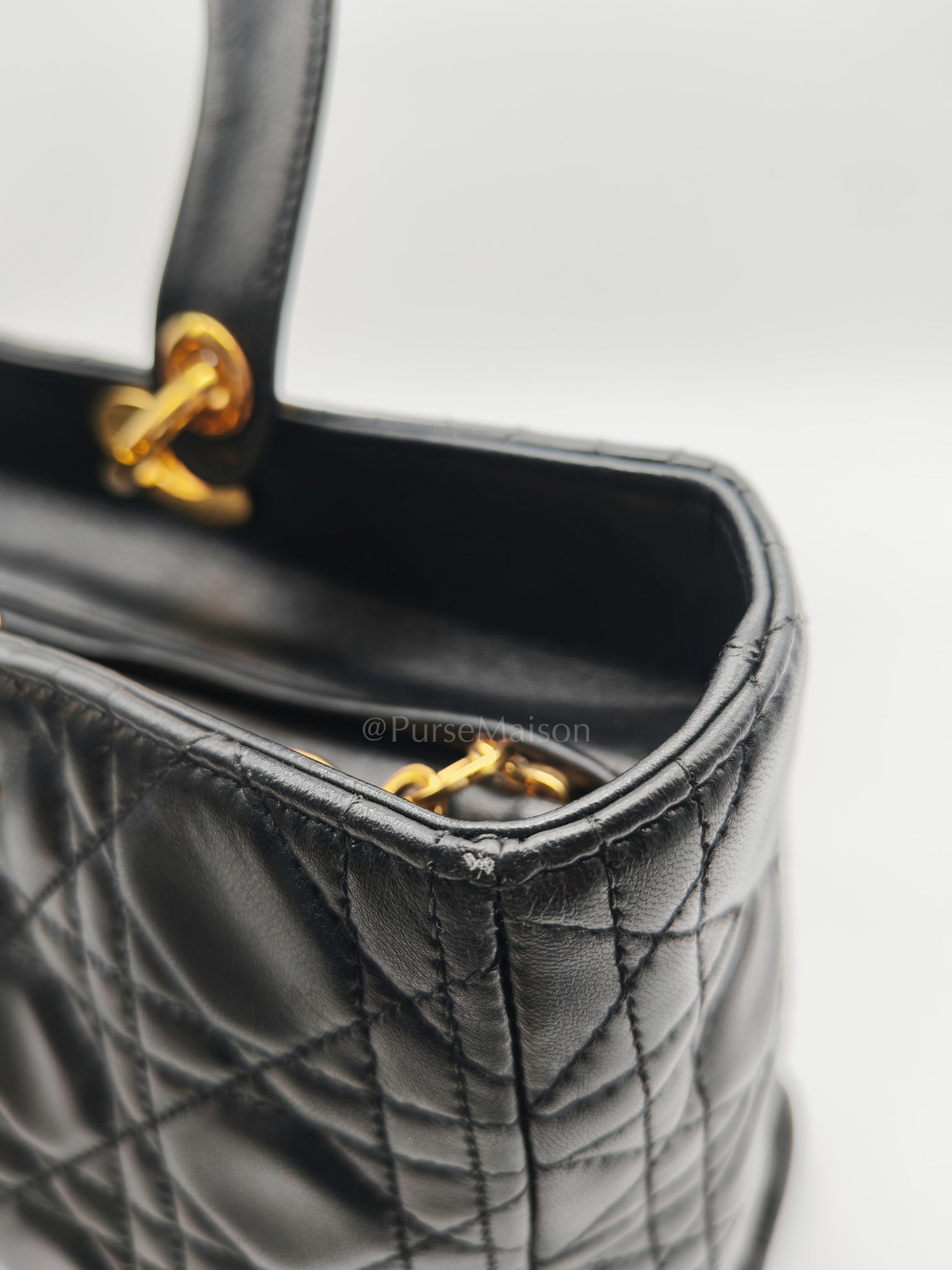 Lady Dior Vintage in Large Black Lambskin Leather Handbag | Purse Maison Luxury Bags Shop