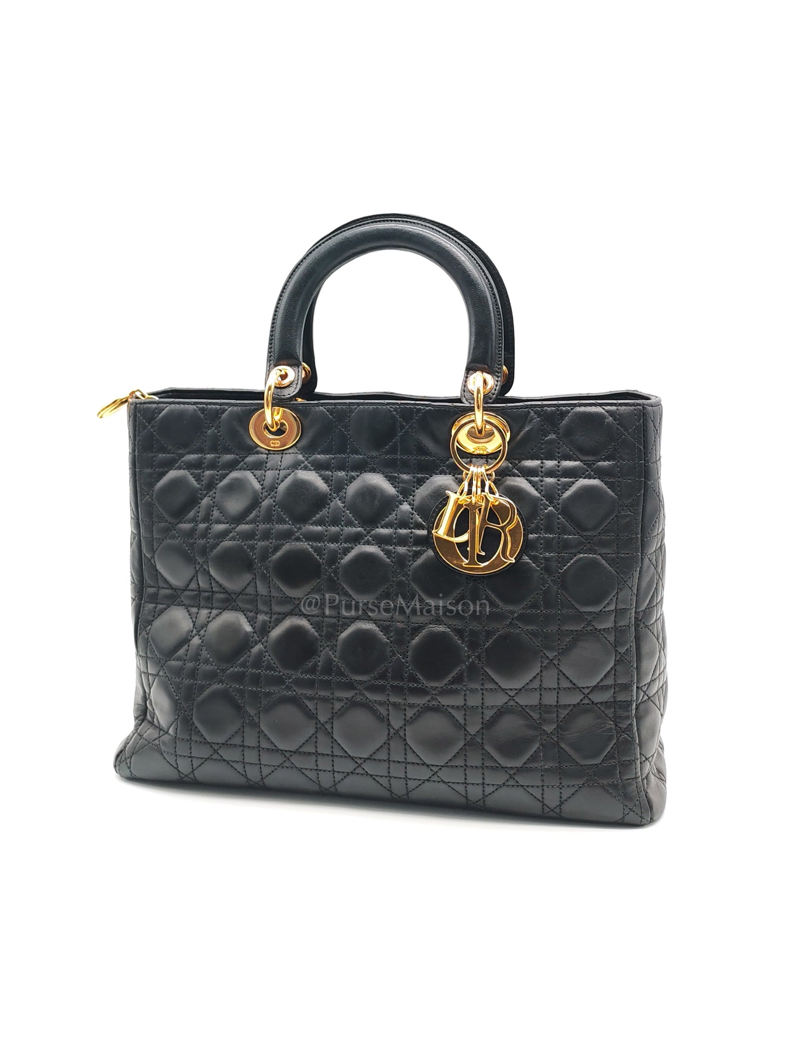 Lady Dior Vintage in Large Black Lambskin Leather Handbag | Purse Maison Luxury Bags Shop