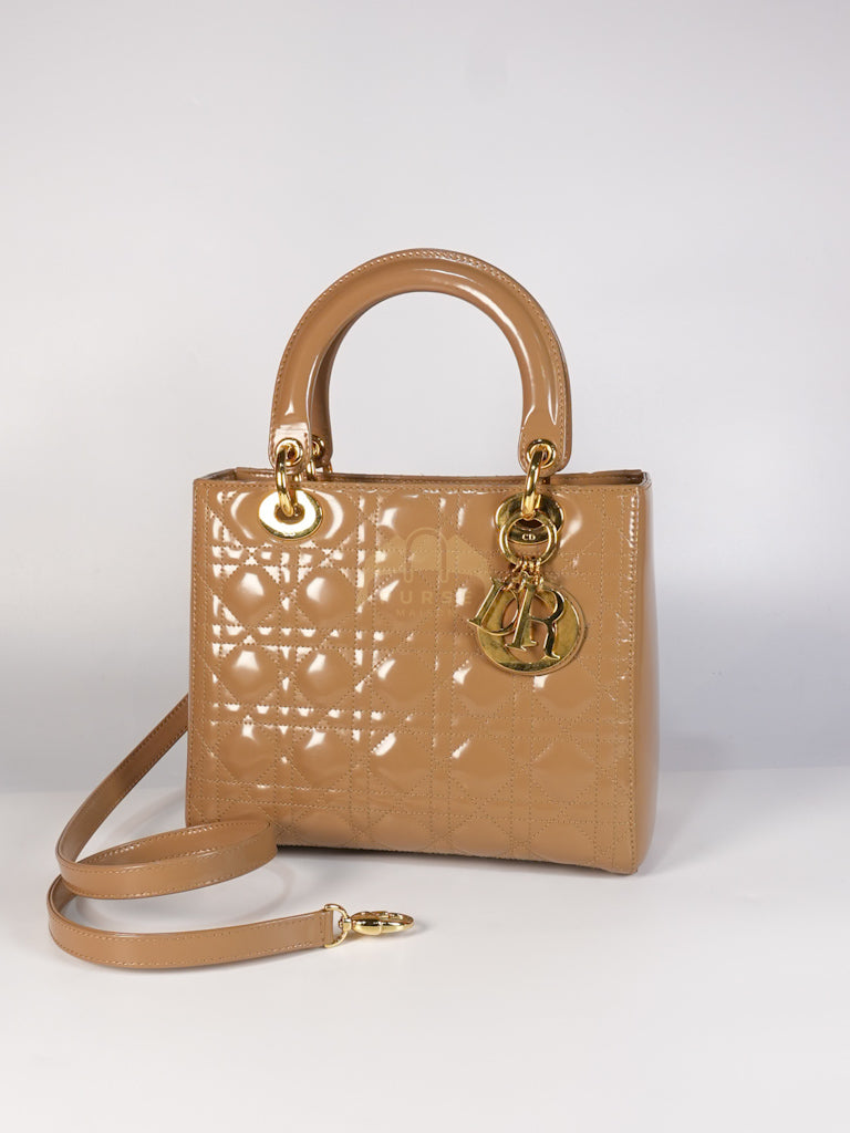Lady Dior Vintage Medium in Dark Beige Patent Leather | Purse Maison Luxury Bags Shop
