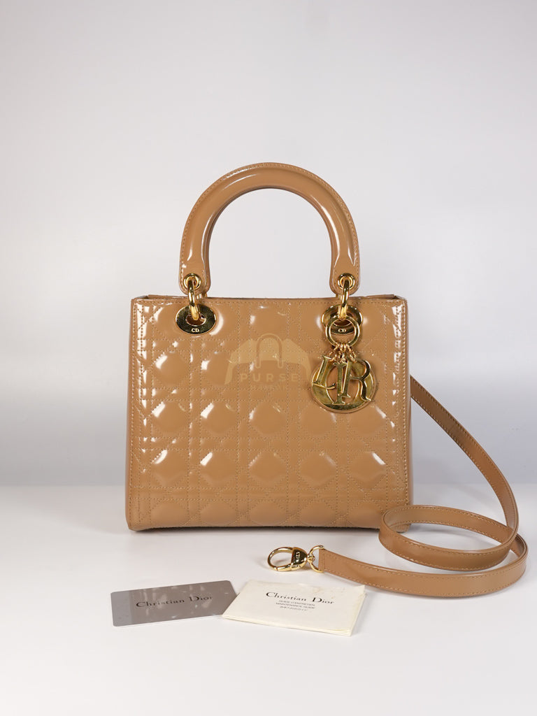 Lady Dior Vintage Medium in Dark Beige Patent Leather | Purse Maison Luxury Bags Shop