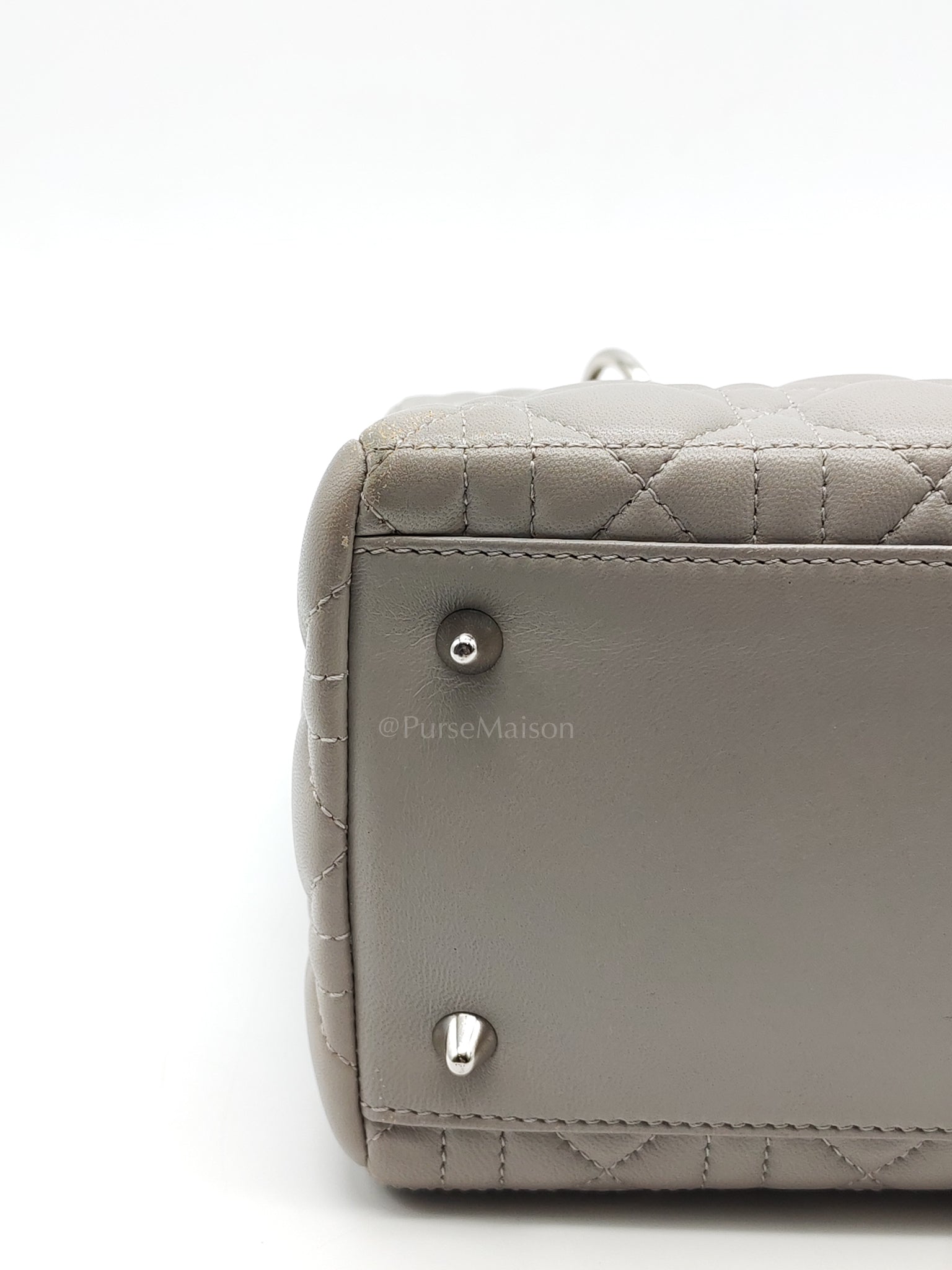 Lady Dior Vintage Medium in Gray Quilted Cannage Lambskin Leather & Silver Hardware | Purse Maison Luxury Bags Shop