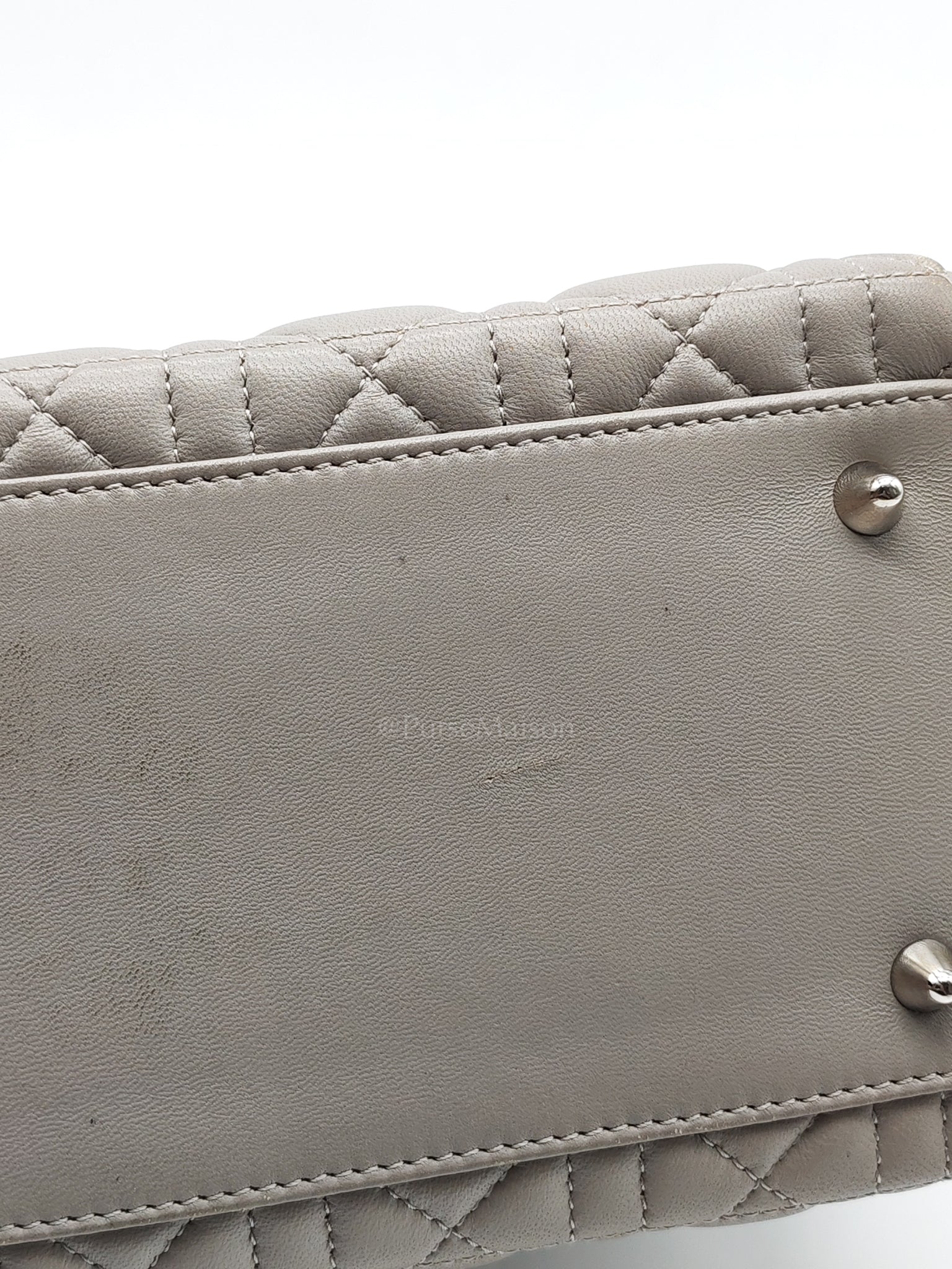 Lady Dior Vintage Medium in Gray Quilted Cannage Lambskin Leather & Silver Hardware | Purse Maison Luxury Bags Shop
