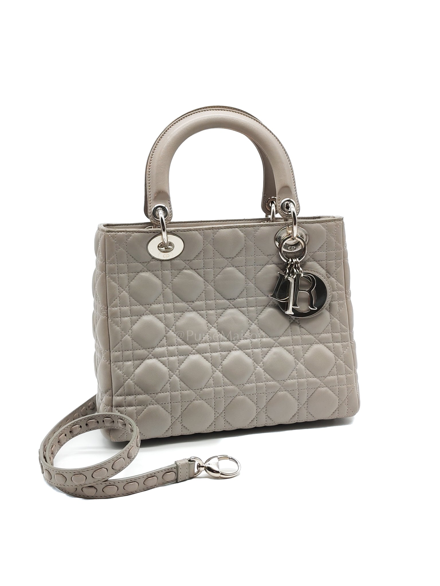 Lady Dior Vintage Medium in Gray Quilted Cannage Lambskin Leather & Silver Hardware | Purse Maison Luxury Bags Shop
