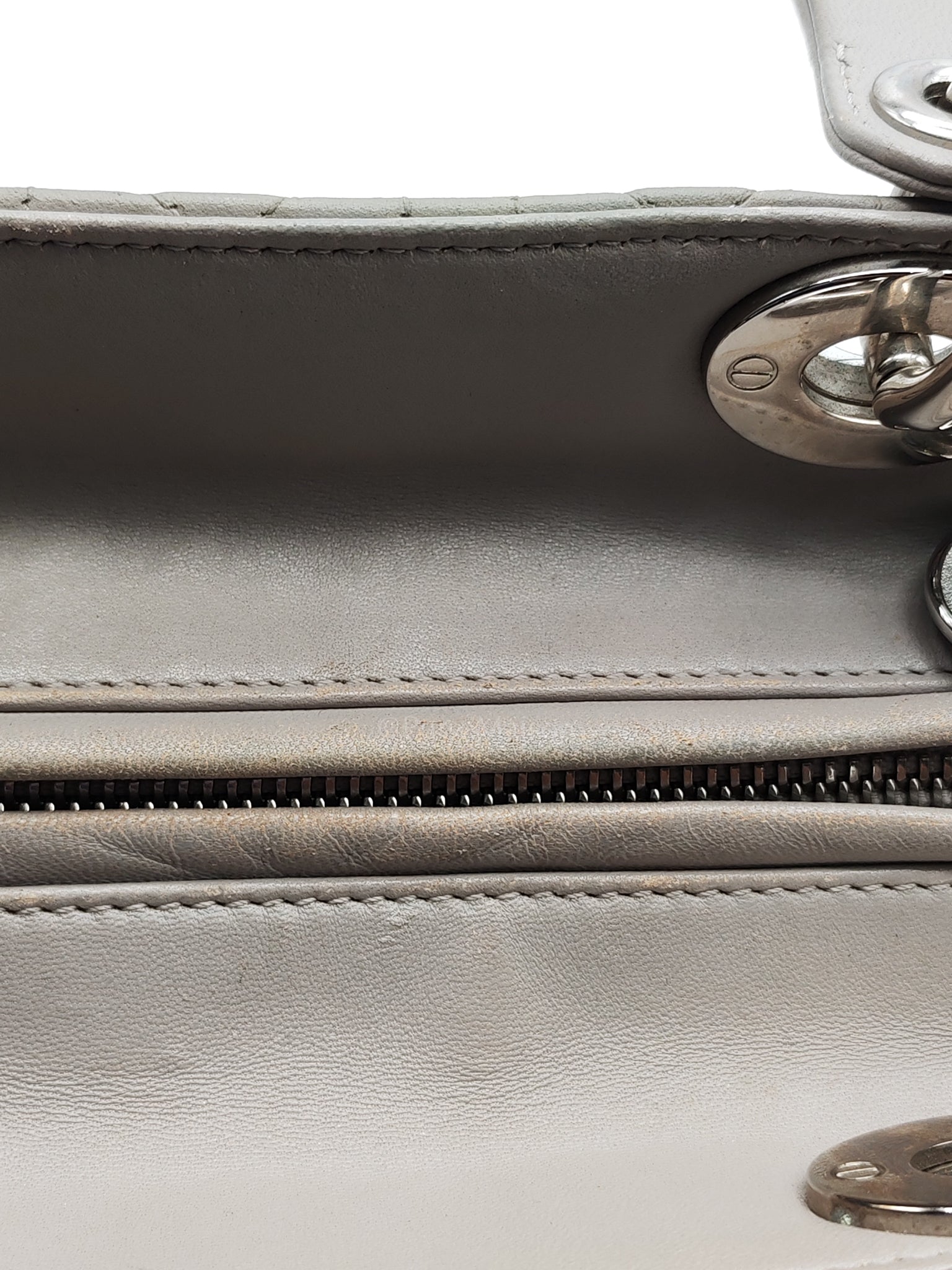 Lady Dior Vintage Medium in Gray Quilted Cannage Lambskin Leather & Silver Hardware | Purse Maison Luxury Bags Shop