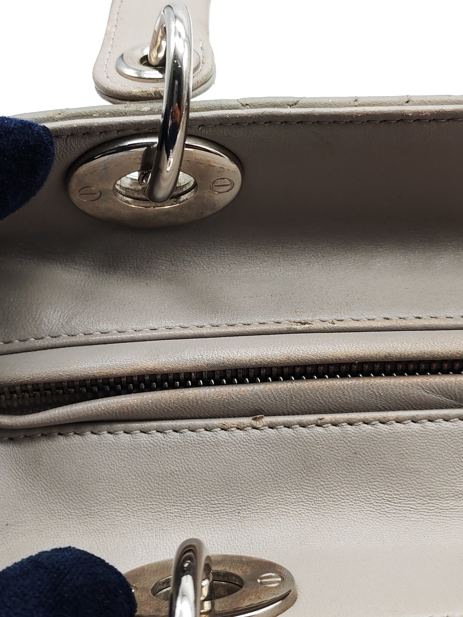 Lady Dior Vintage Medium in Gray Quilted Cannage Lambskin Leather & Silver Hardware | Purse Maison Luxury Bags Shop