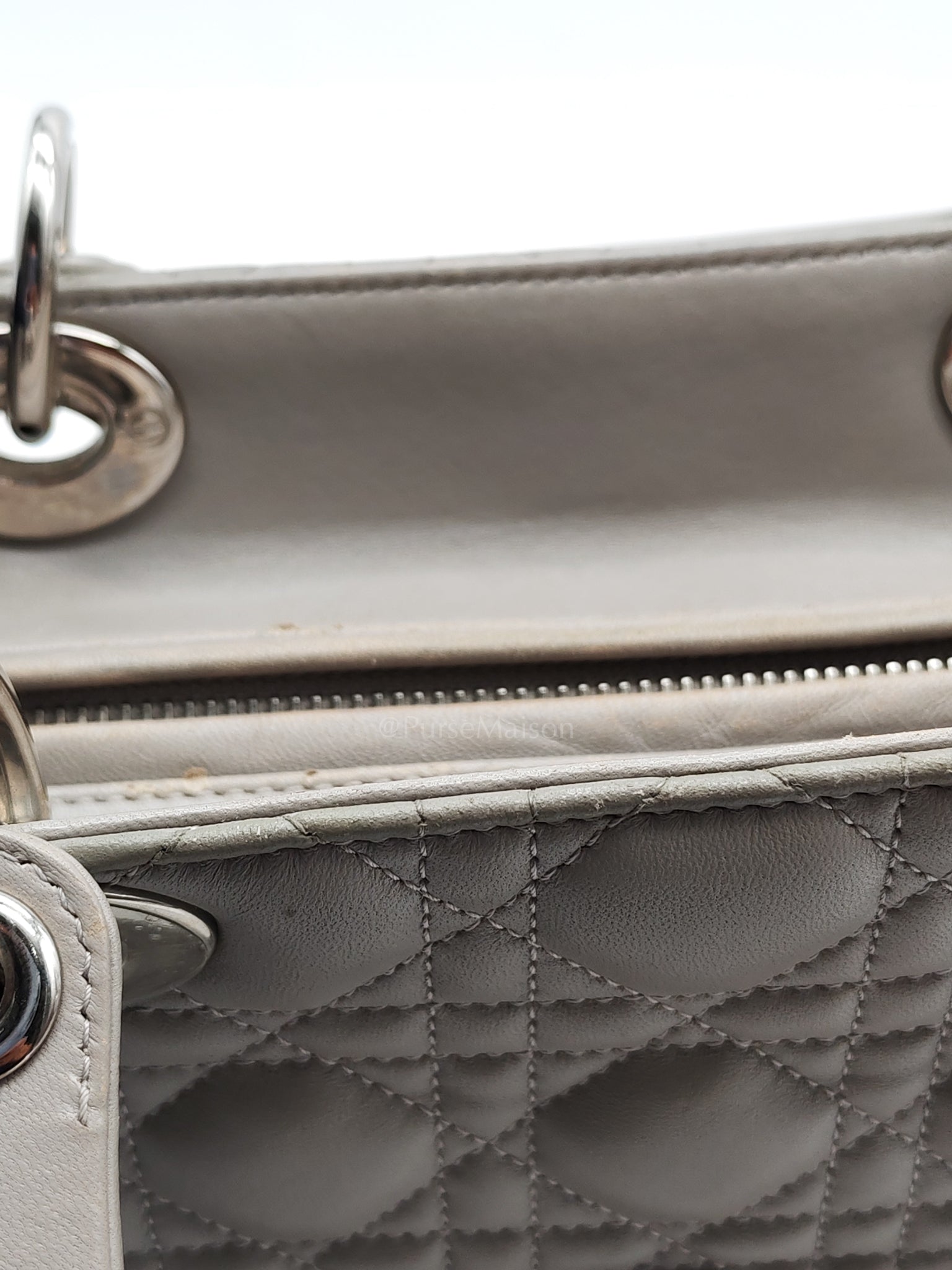 Lady Dior Vintage Medium in Gray Quilted Cannage Lambskin Leather & Silver Hardware | Purse Maison Luxury Bags Shop