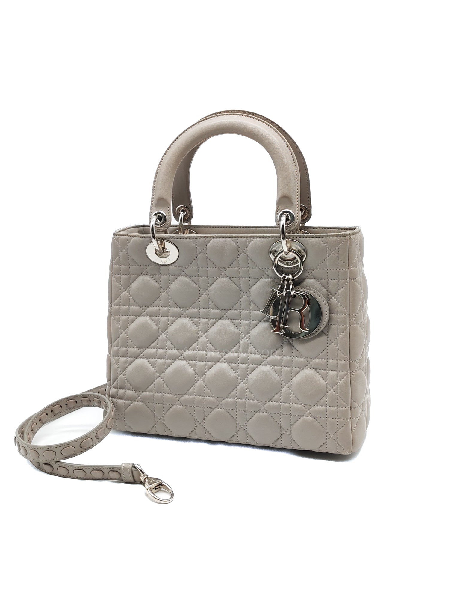 Lady Dior Vintage Medium in Gray Quilted Cannage Lambskin Leather & Silver Hardware | Purse Maison Luxury Bags Shop
